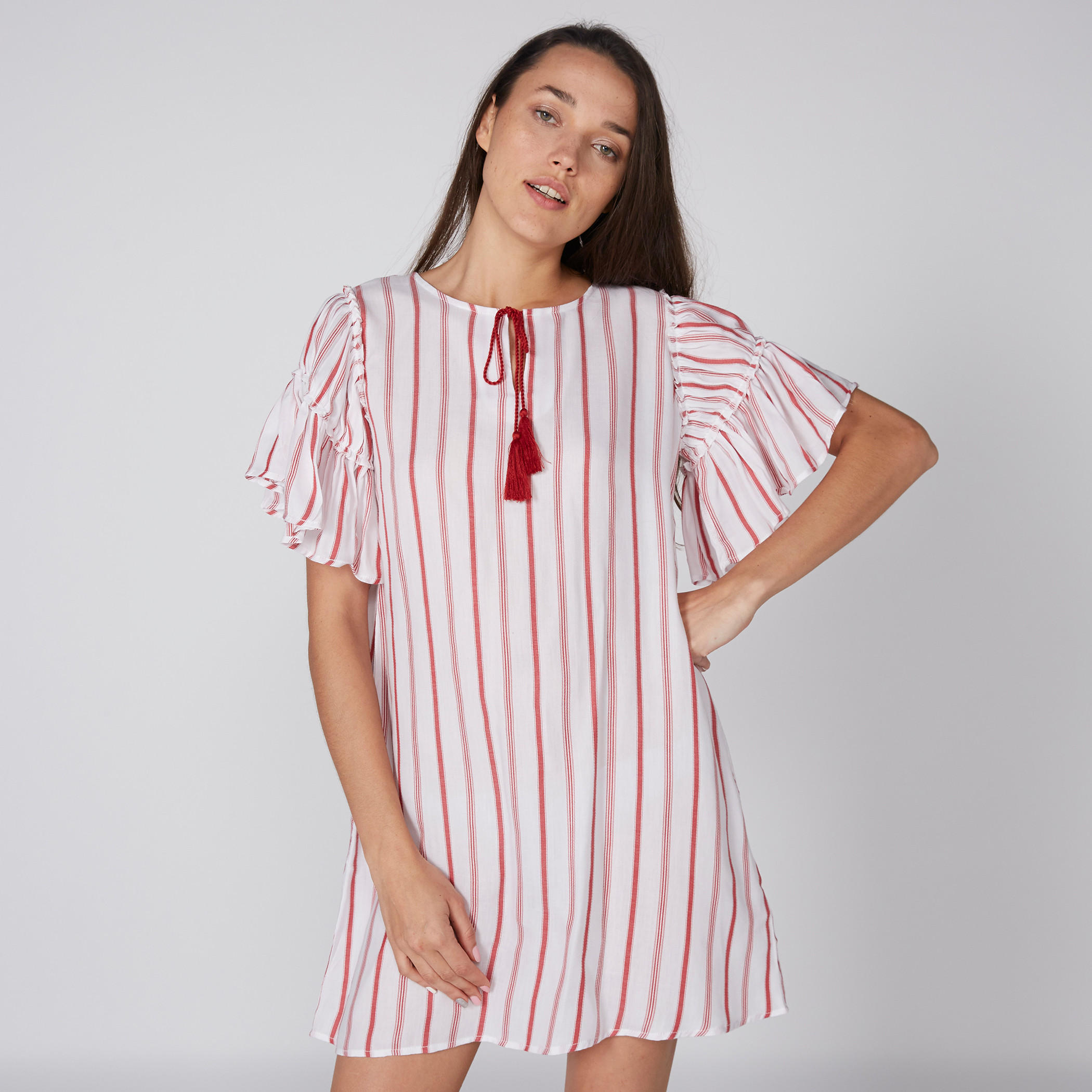 Sleepshirt with Ruffles Detail Sleeves and Tassels on Front-women-clothing-nightwear-nighties-image-1