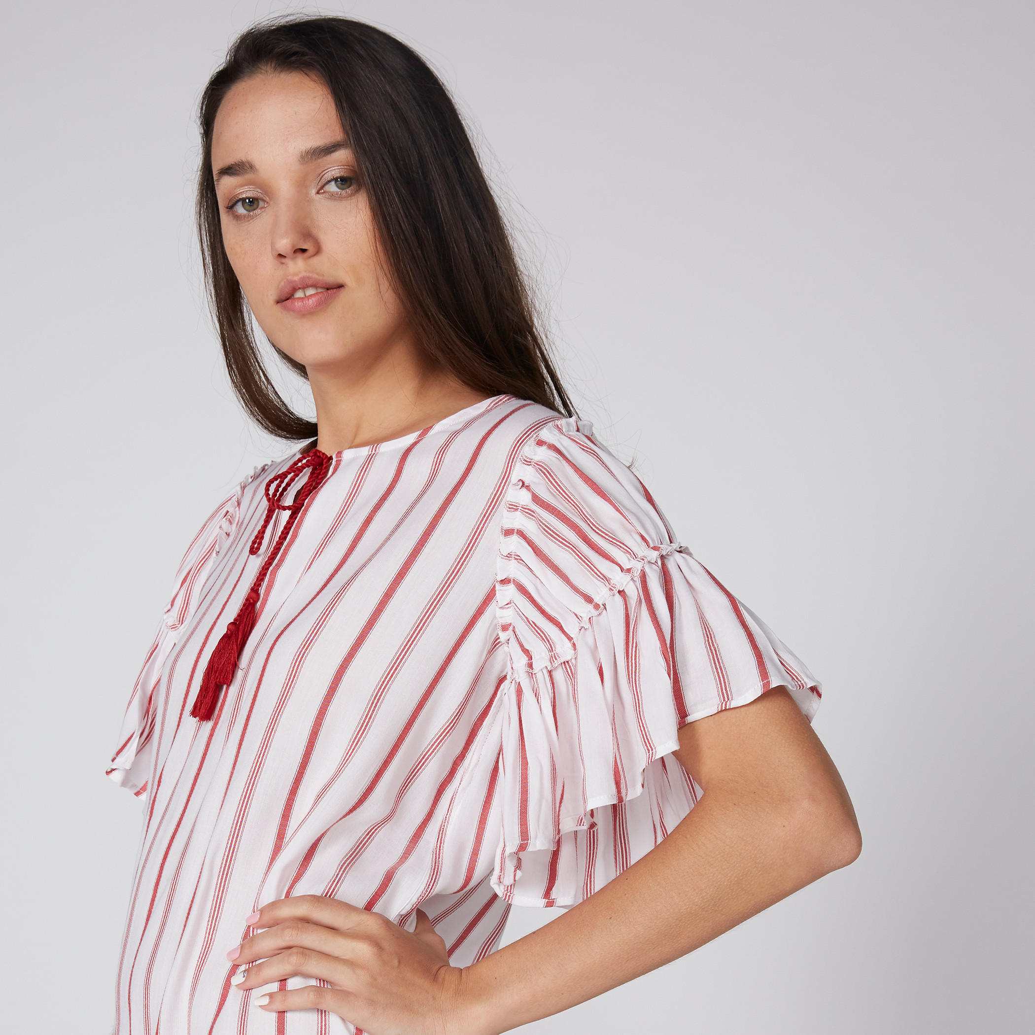 Sleepshirt with Ruffles Detail Sleeves and Tassels on Front-women-clothing-nightwear-nighties-image-3