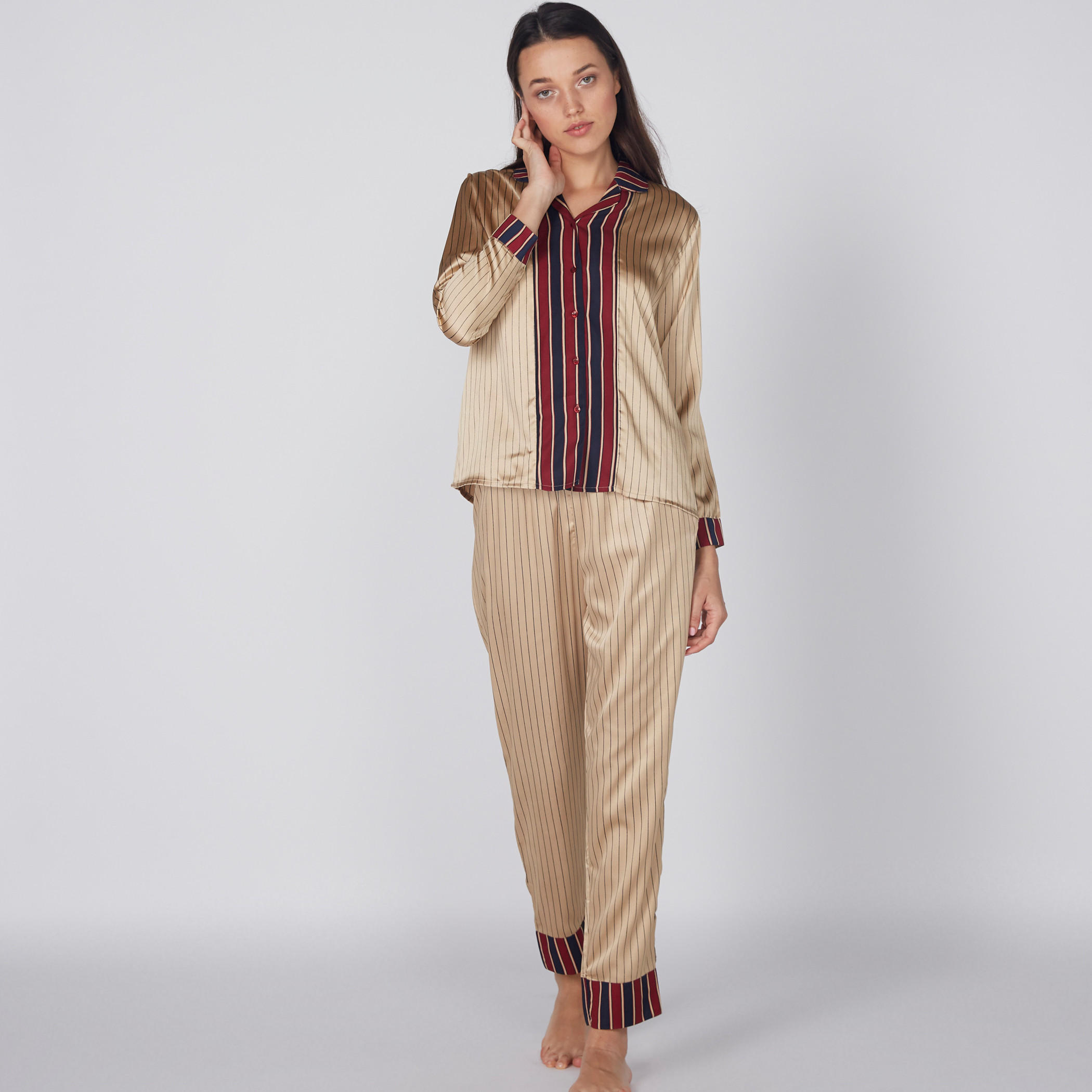 طقم بنطال بيجاما وقميص نوم مقلّم-women-clothing-nightwear-pyjamas-longsets-image-2