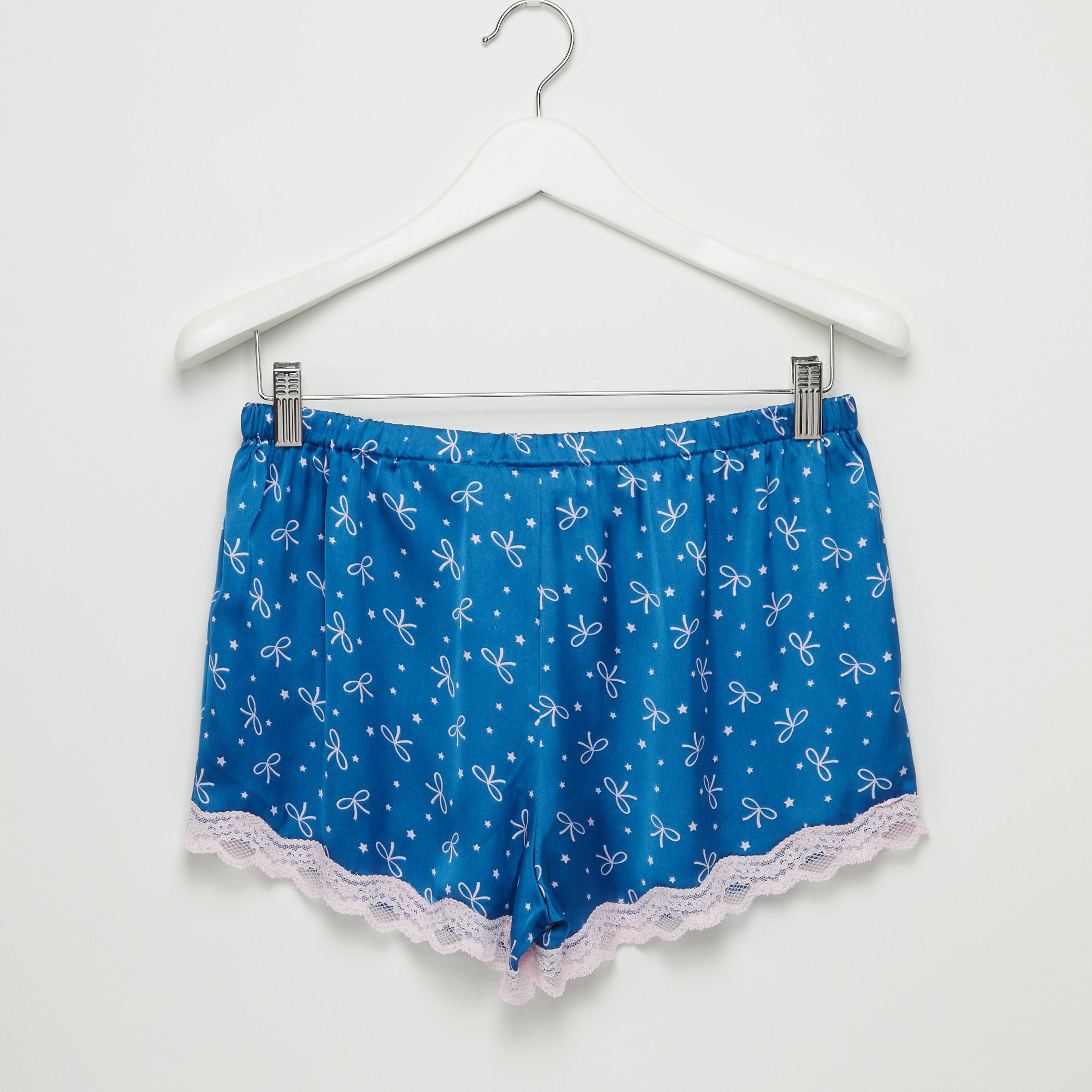 شورت بخصر مطّاطي وتفاصيل دانتيل - طقم من قطعتين-women-clothing-nightwear-pyjamas-longsets-image-3