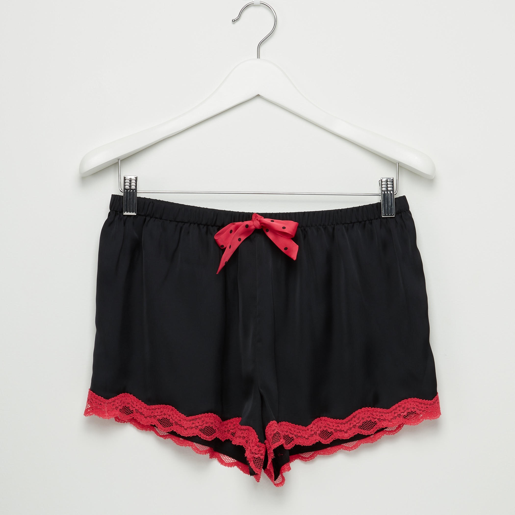 شورت بخصر مطّاطي وتفاصيل دانتيل - طقم من قطعتين-women-clothing-nightwear-pyjamas-longsets-image-2