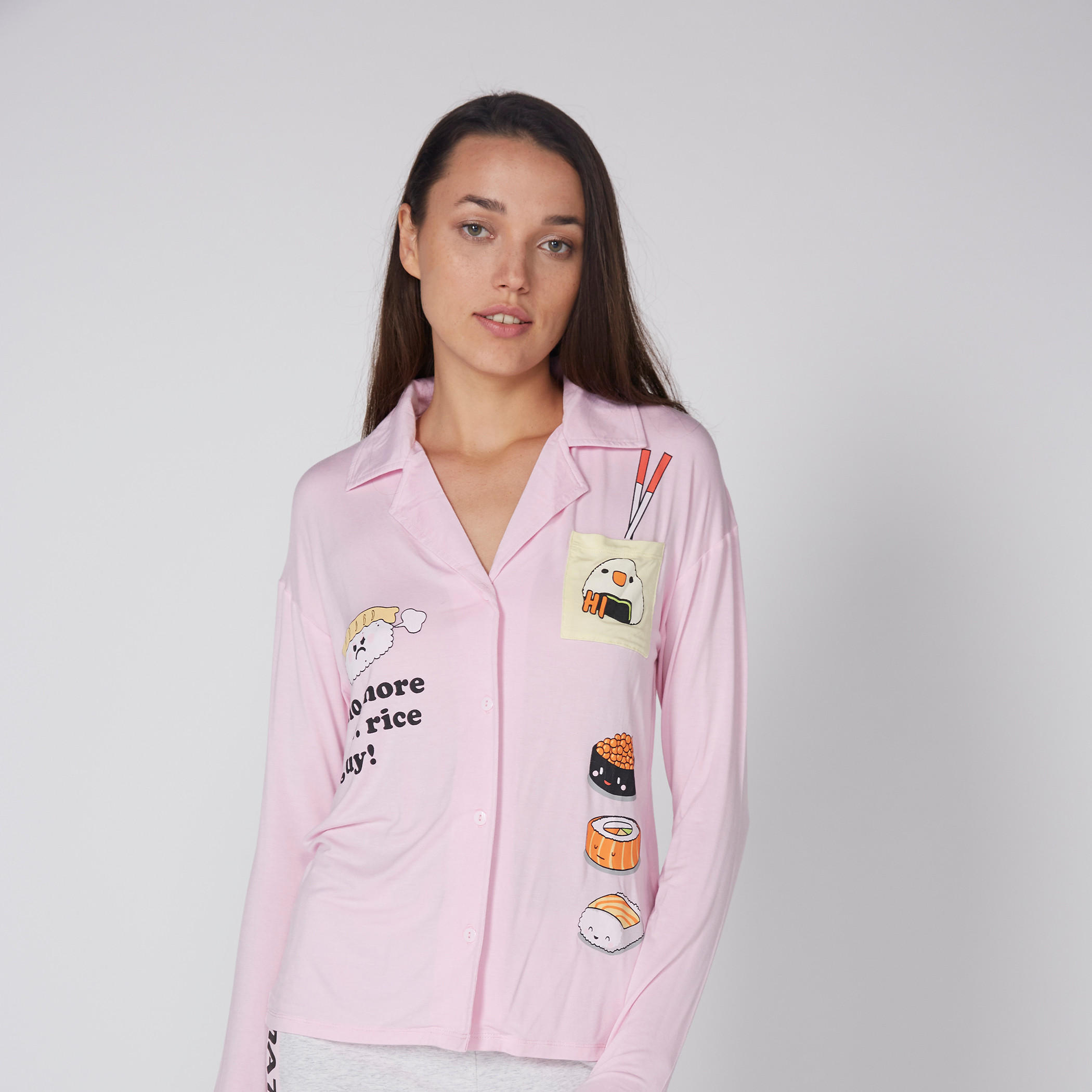 طقم بنطال بيجاما طويل وتيشيرت بطبعات-women-clothing-nightwear-pyjamas-longsets-image-1