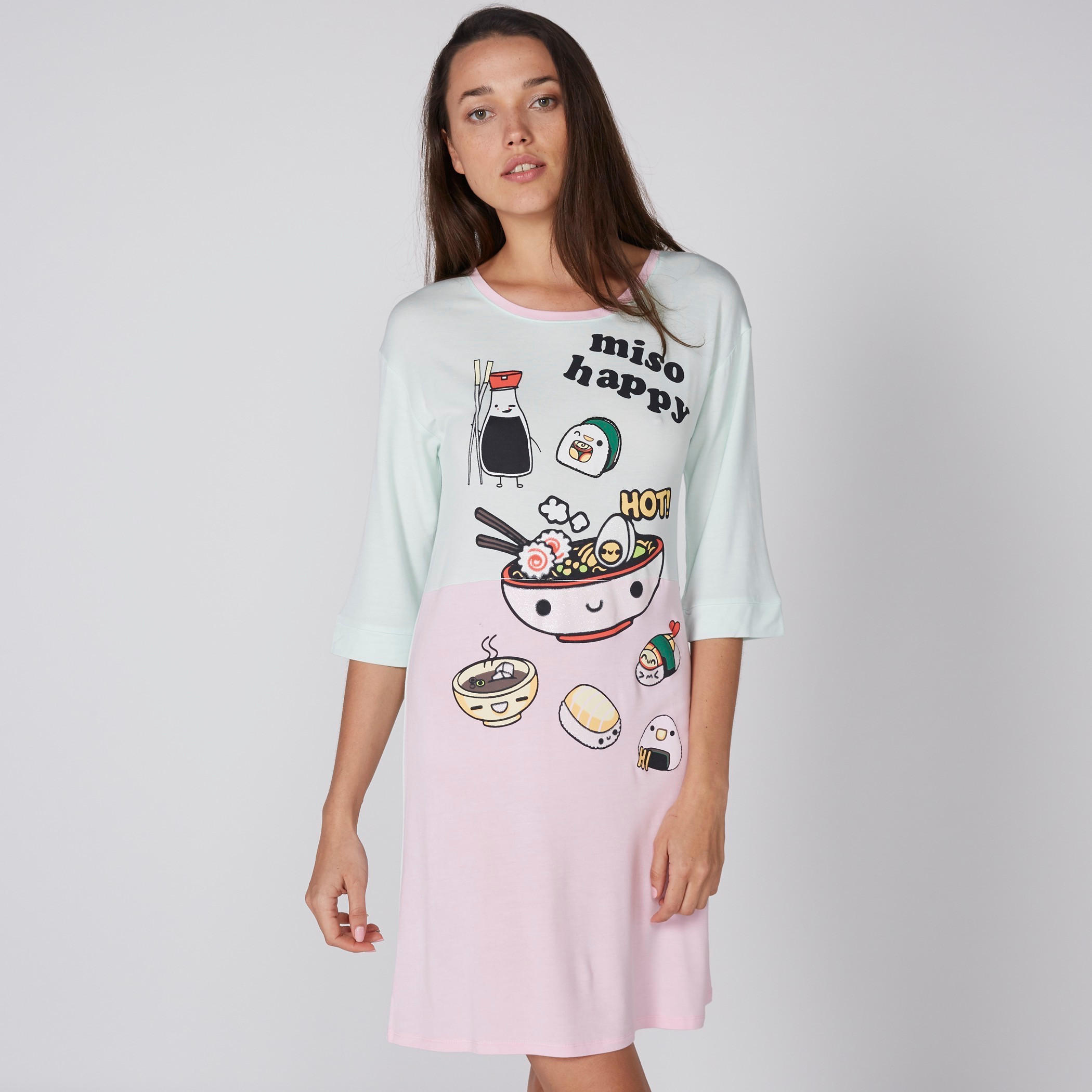 قميص نوم بياقة مستديرة وأكمام 3/4 وطبعات-women-clothing-nightwear-nighties-image-2