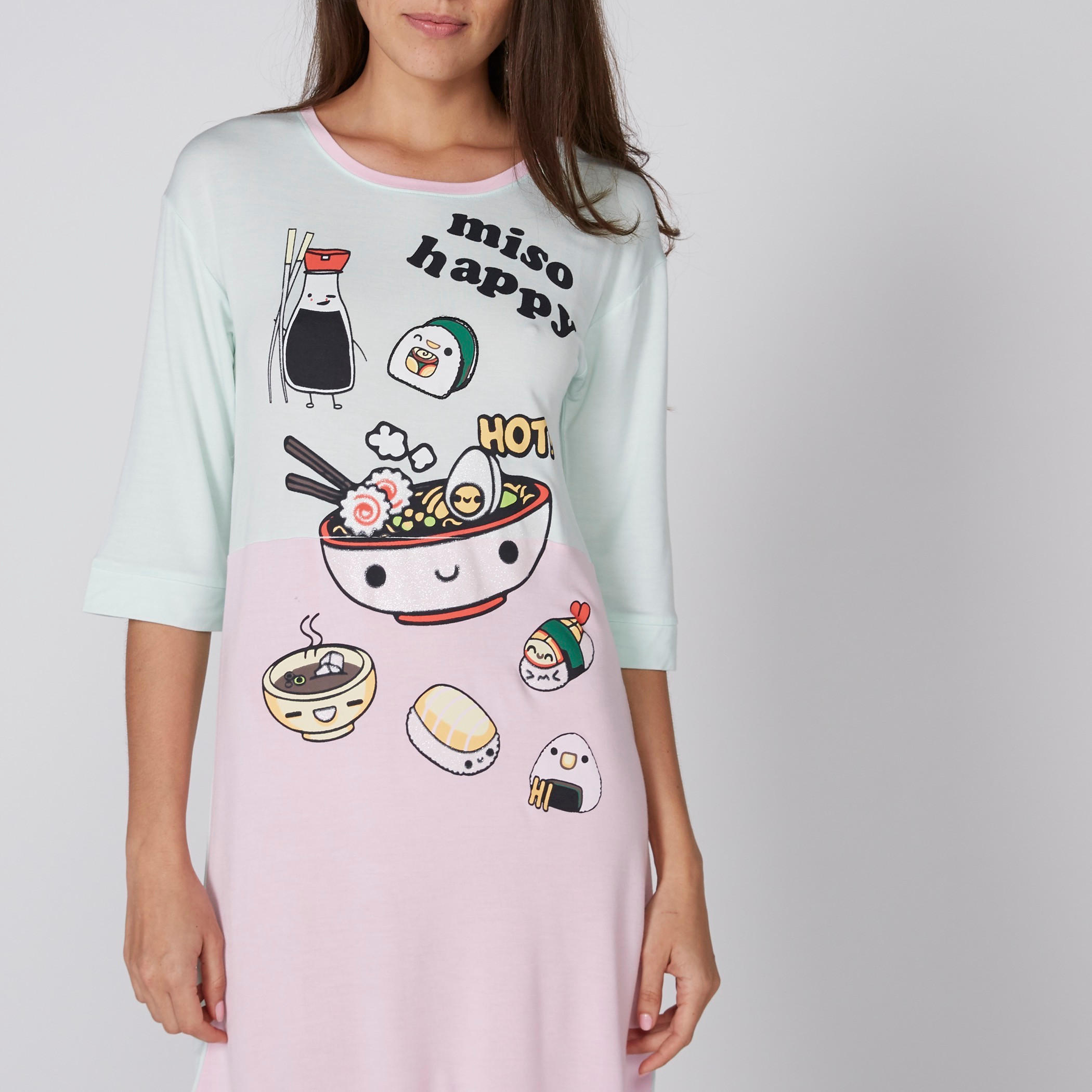 قميص نوم بياقة مستديرة وأكمام 3/4 وطبعات-women-clothing-nightwear-nighties-image-3