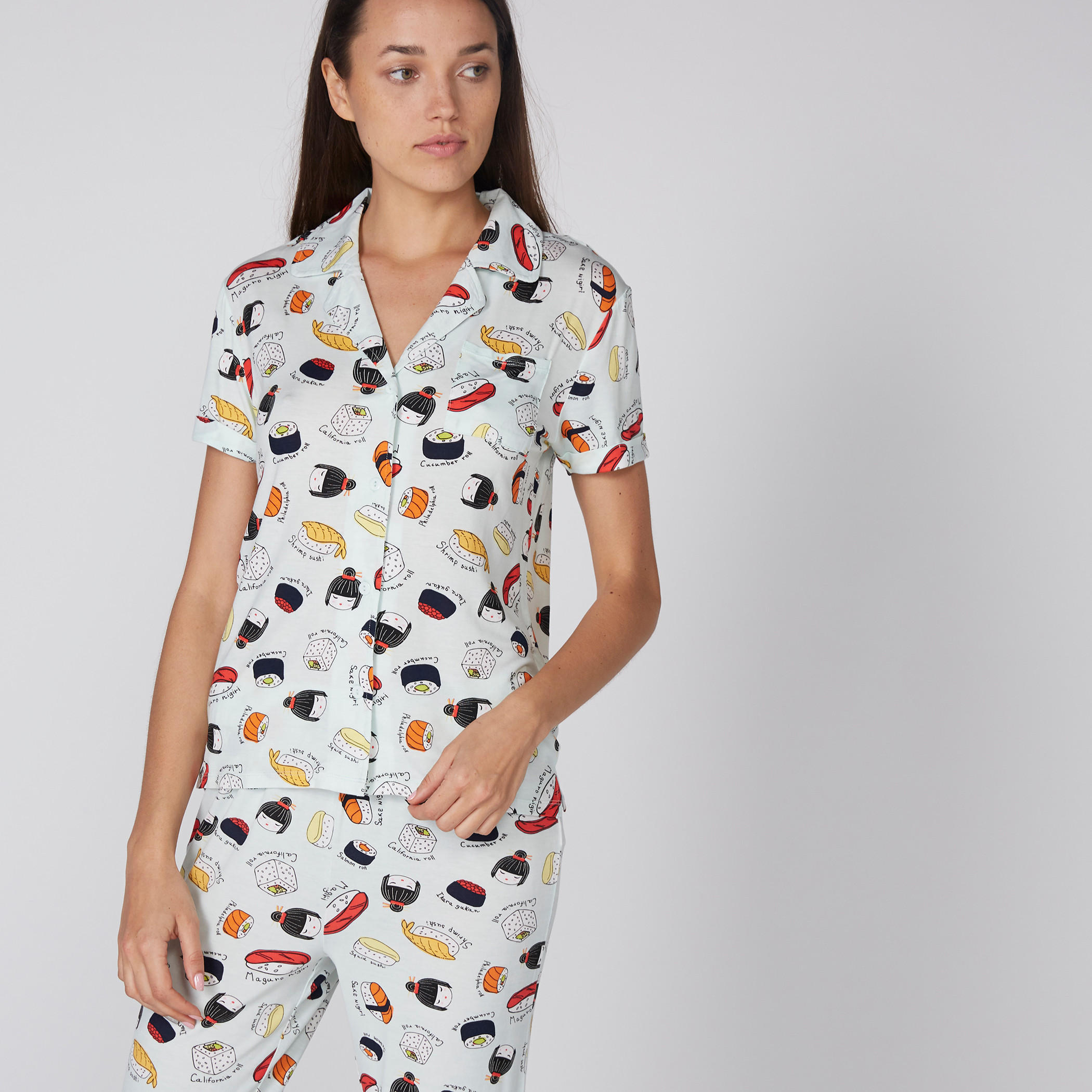 طقم بنطال بيجاما وقميص بطبعات-women-clothing-nightwear-pyjamas-longsets-image-1