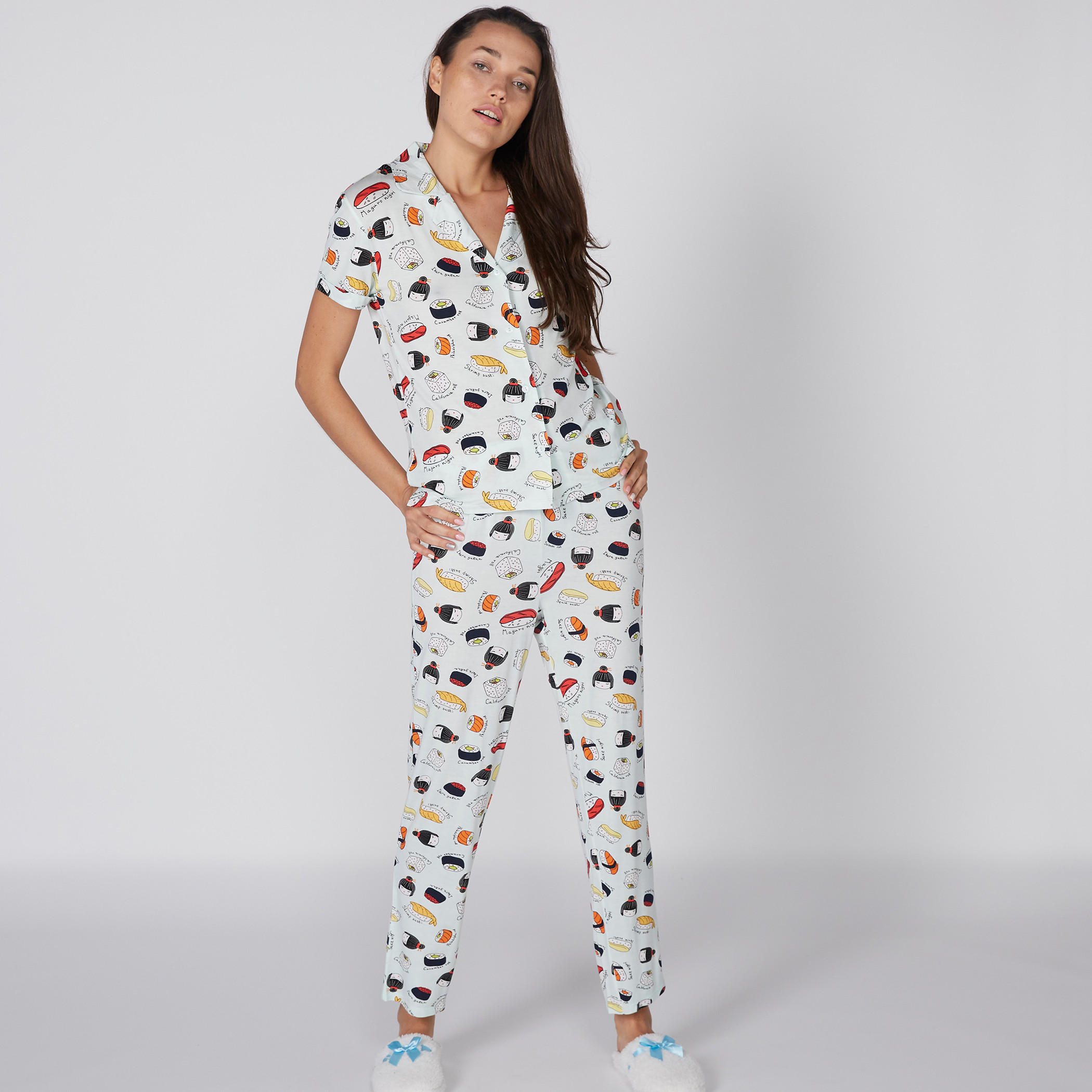طقم بنطال بيجاما وقميص بطبعات-women-clothing-nightwear-pyjamas-longsets-image-3
