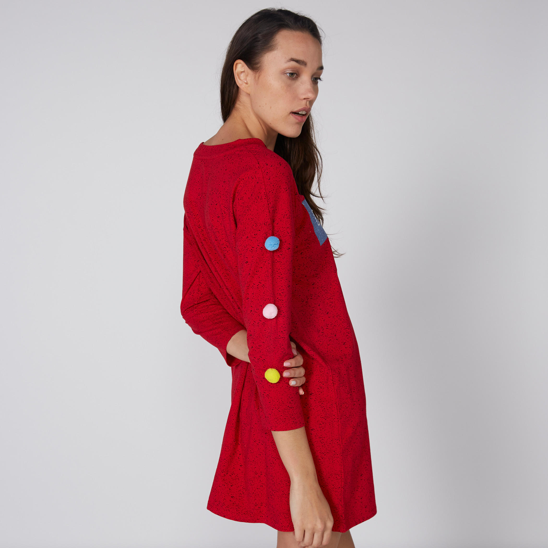 فستان قصير بطبعات وياقة مستديرة وأكمام 3/4-women-clothing-dresses-image-3