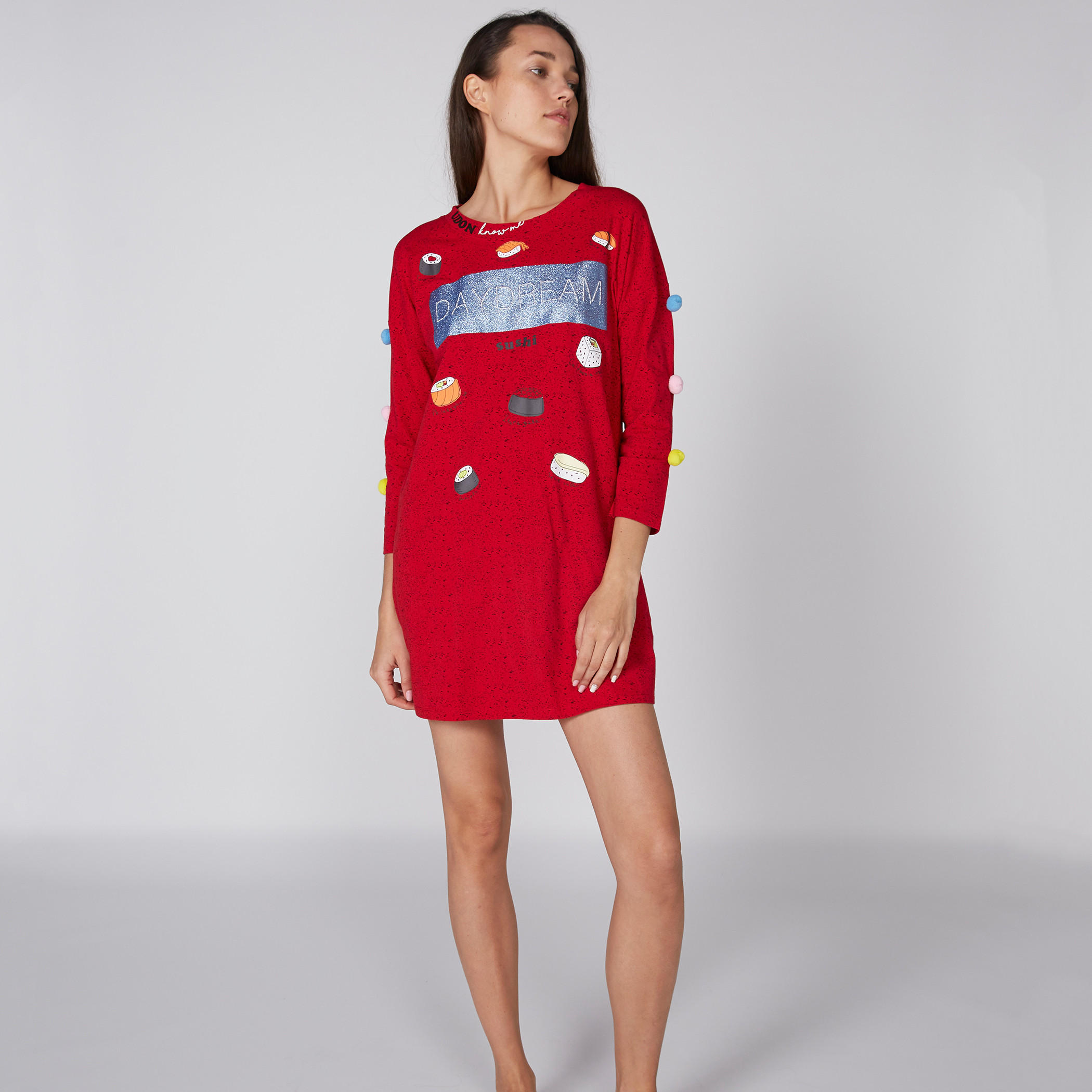 فستان قصير بطبعات وياقة مستديرة وأكمام 3/4-women-clothing-dresses-image-4