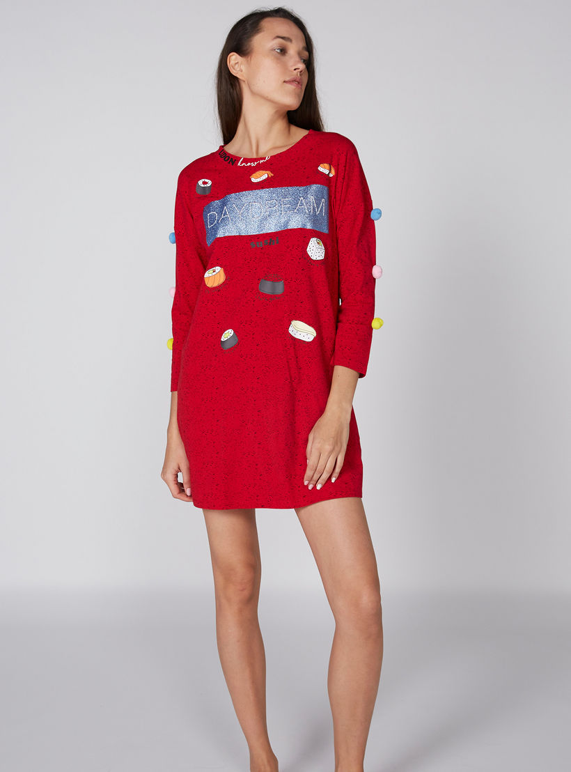 فستان قصير بطبعات وياقة مستديرة وأكمام 3/4-women-clothing-dresses-image-4