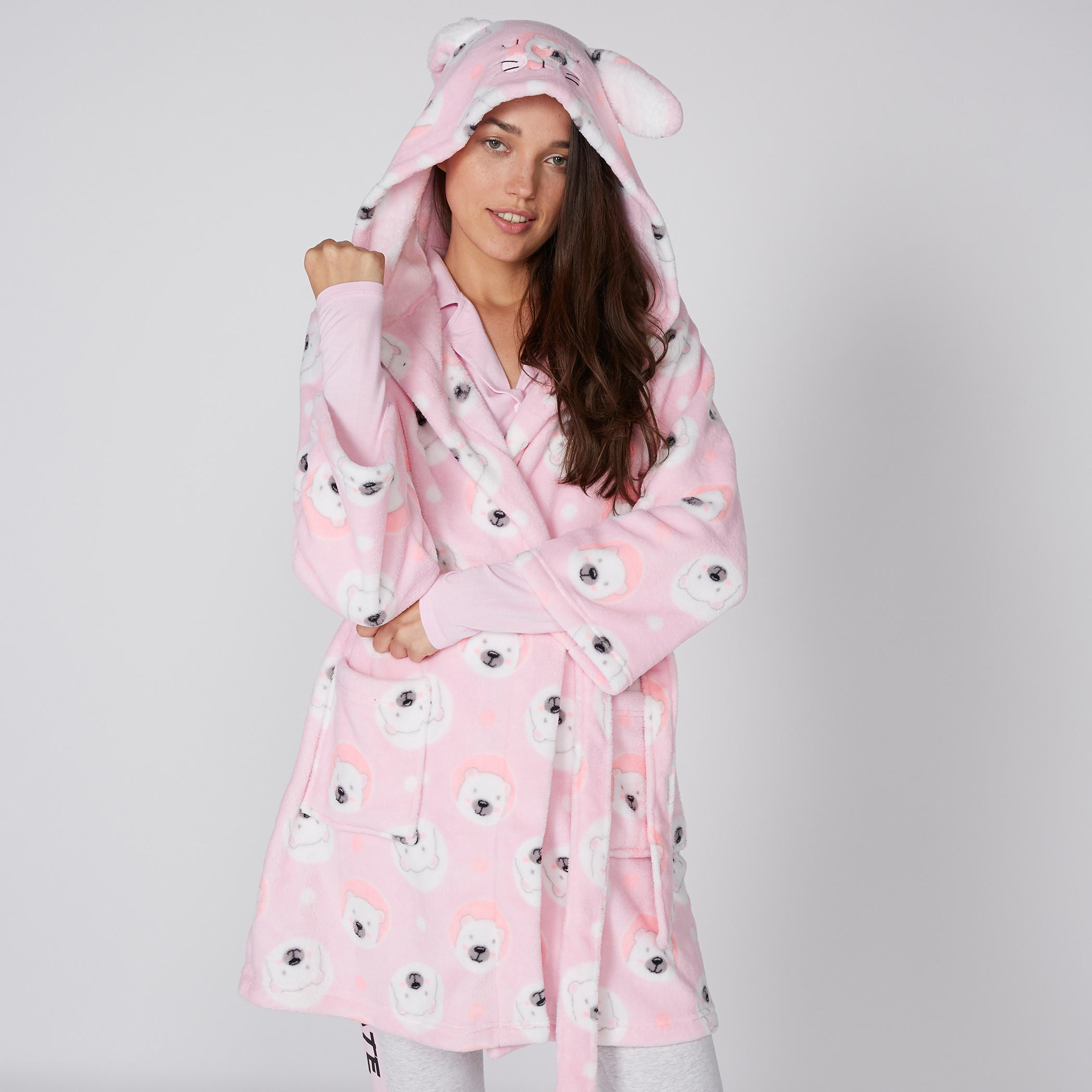Printed Plush Robe with Long Sleeves and Hood-women-clothing-nightwear-robes-image-1