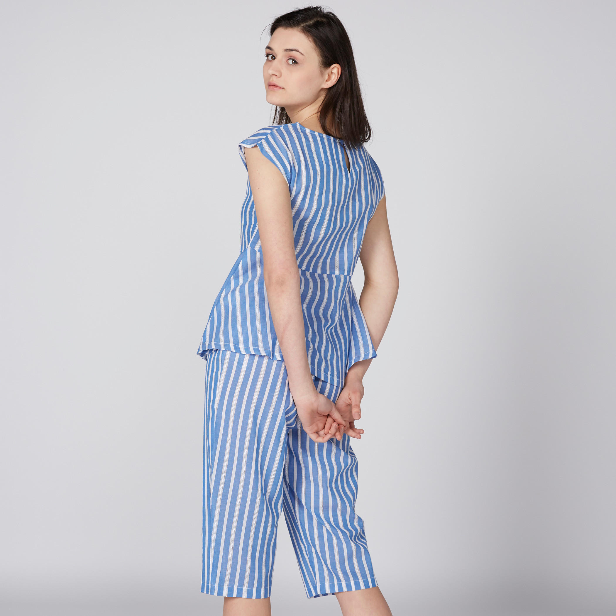 Striped Cap Sleeves Top and 3/4 Pyjama Set-women-clothing-nightwear-pyjamas-longsets-image-3