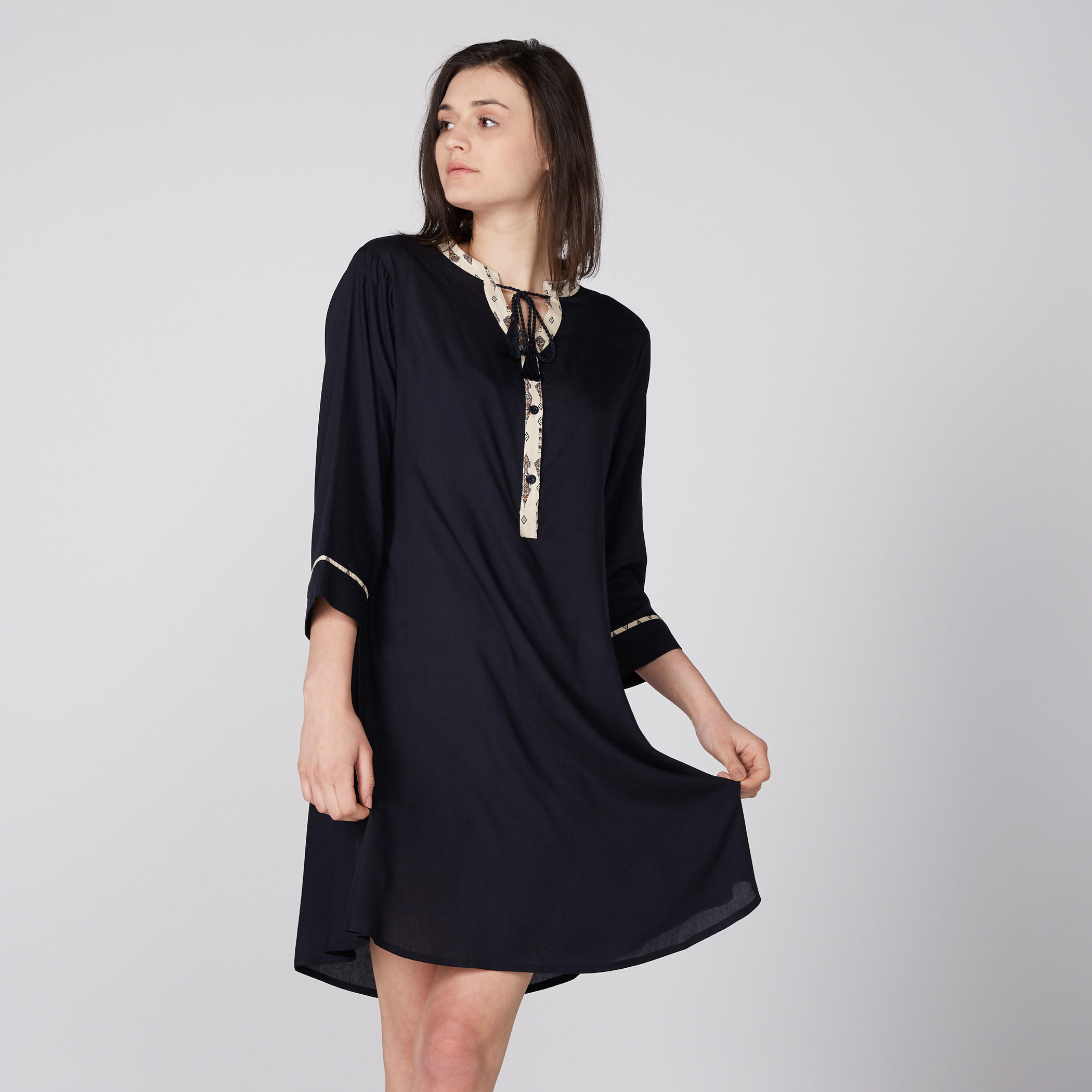 قميص نوم بأكمام 3/4 ورباط - طقم من قطعتين-women-clothing-nightwear-pyjamas-tops-image-2