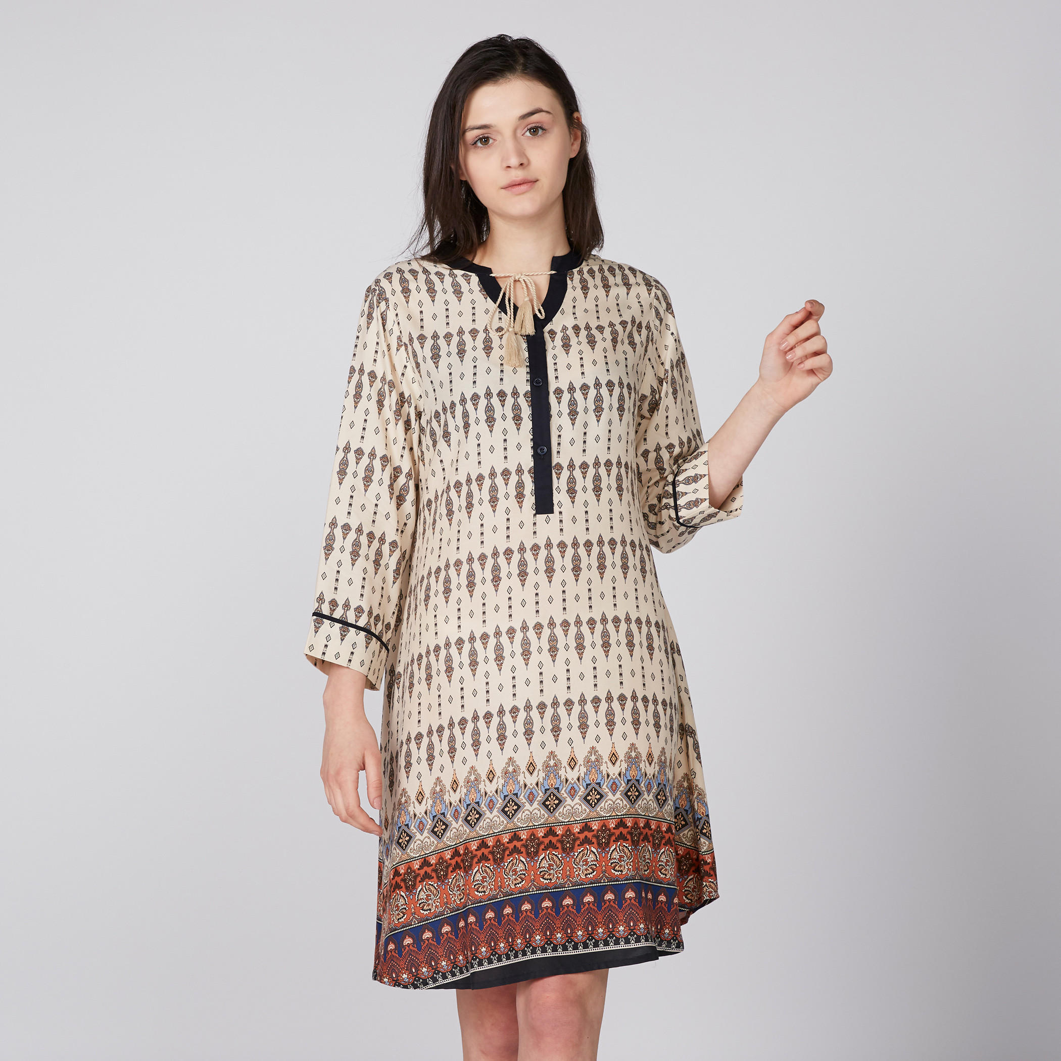 قميص نوم بأكمام 3/4 ورباط - طقم من قطعتين-women-clothing-nightwear-pyjamas-tops-image-3