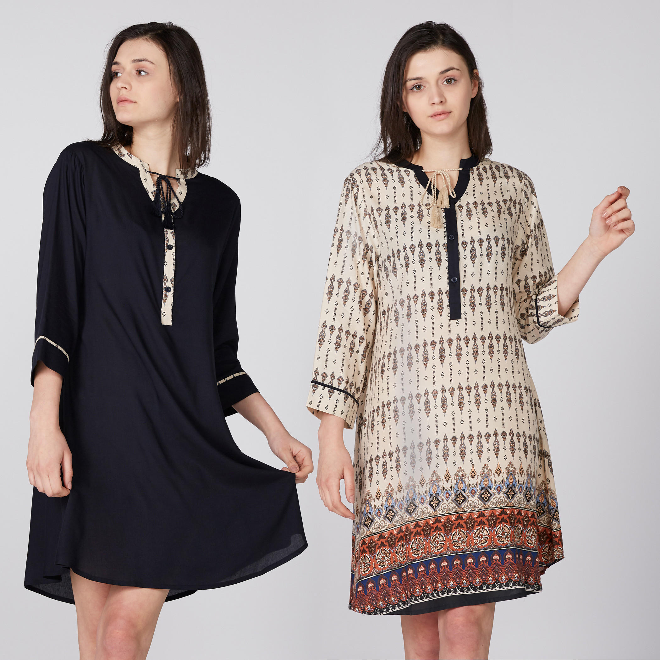 قميص نوم بأكمام 3/4 ورباط - طقم من قطعتين-women-clothing-nightwear-pyjamas-tops-image-1