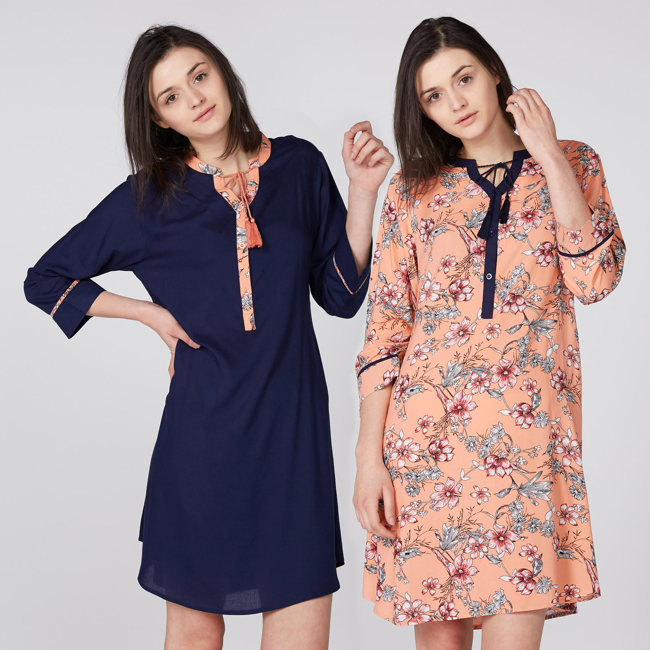 Printed Sleep Dress with 3/4 Sleeves - Set of 2-women-clothing-nightwear-pyjamas-tops-image-1