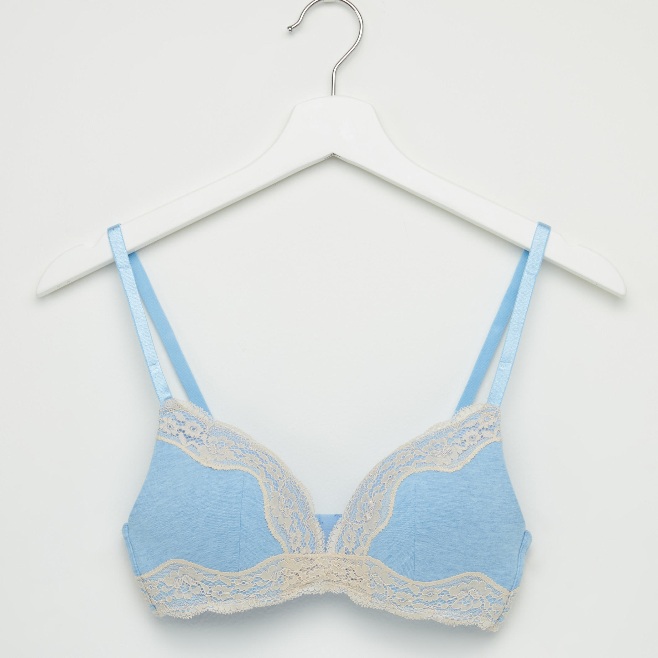 صدرية تيشيرت مبطنة بتفاصيل دانتيل وحمالات قابلة للضبط-women-clothing-lingerie-bras-image-1