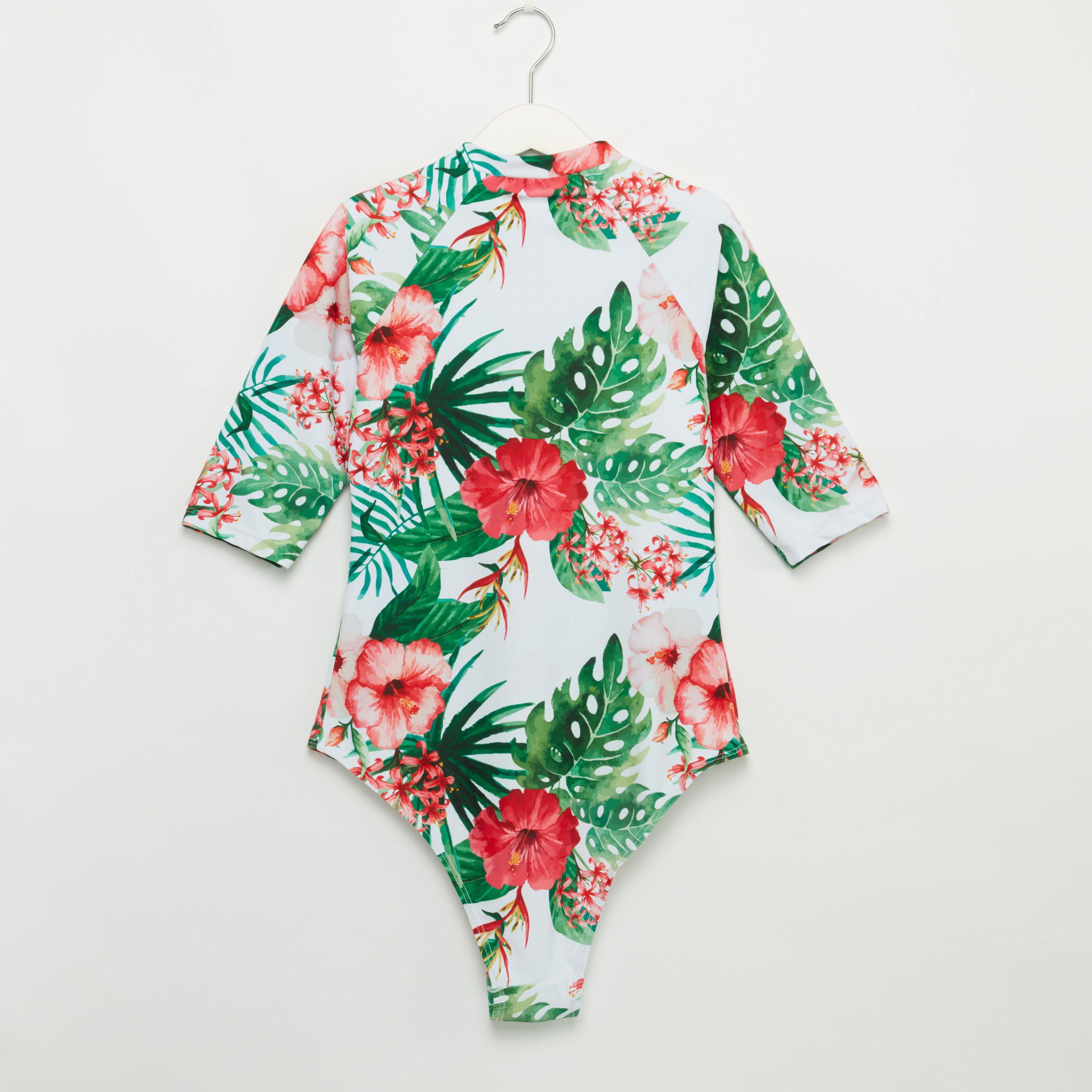 بدلة سباحة بأكمام 3/4 وسحّاب إغلاق مع طبعات-women-clothing-swimandbeach-swimsuits-image-3