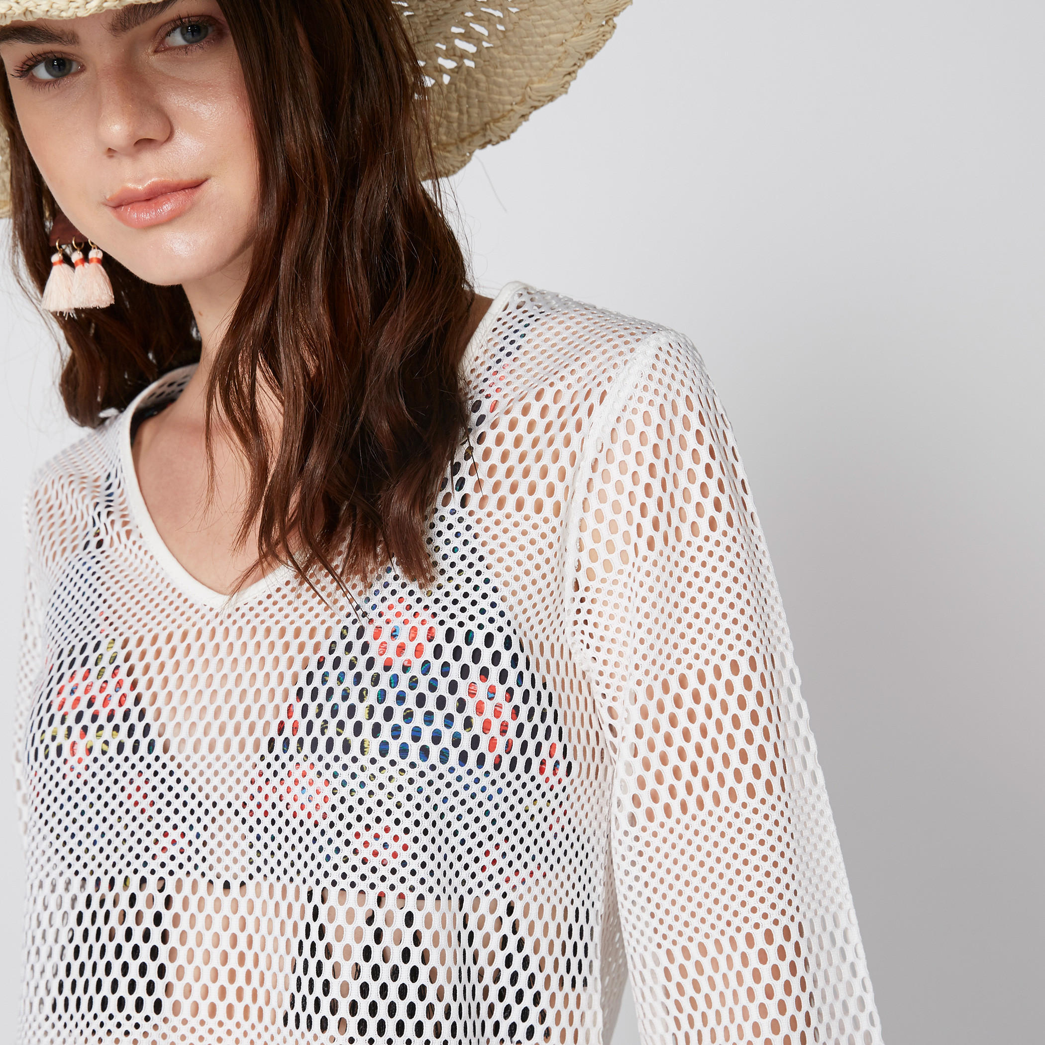 تونيك شبكي بياقة V وأكمام 3/4-women-clothing-shirtsandblouses-blouses-image-4