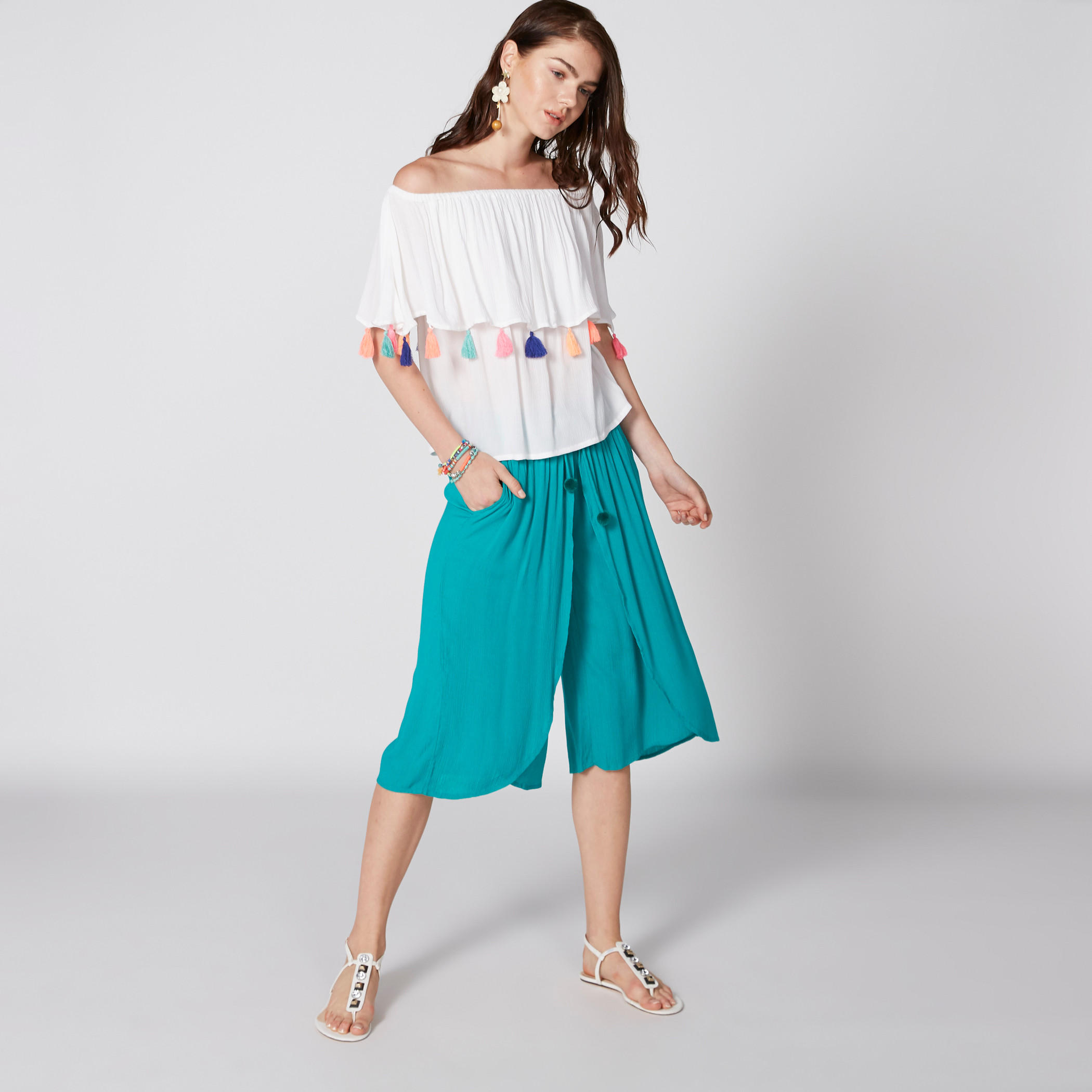 بنطال واسع الساقين بخصر مطاطي ورباط-women-clothing-bottoms-trousers-image-3