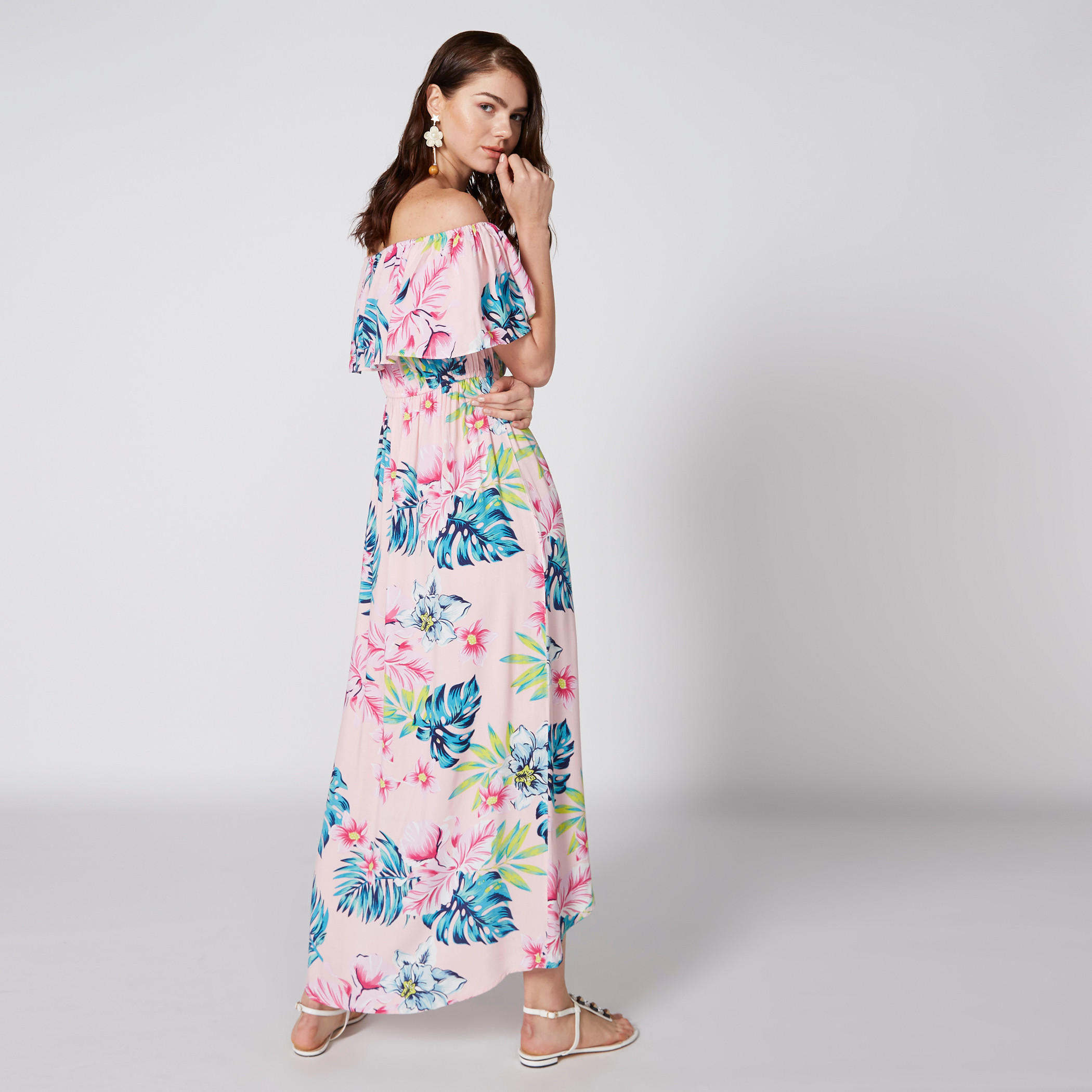 فستان بطبعات زهرية وأكمام مكشوفة وتفاصيل غير مستوية-women-clothing-dresses-image-2