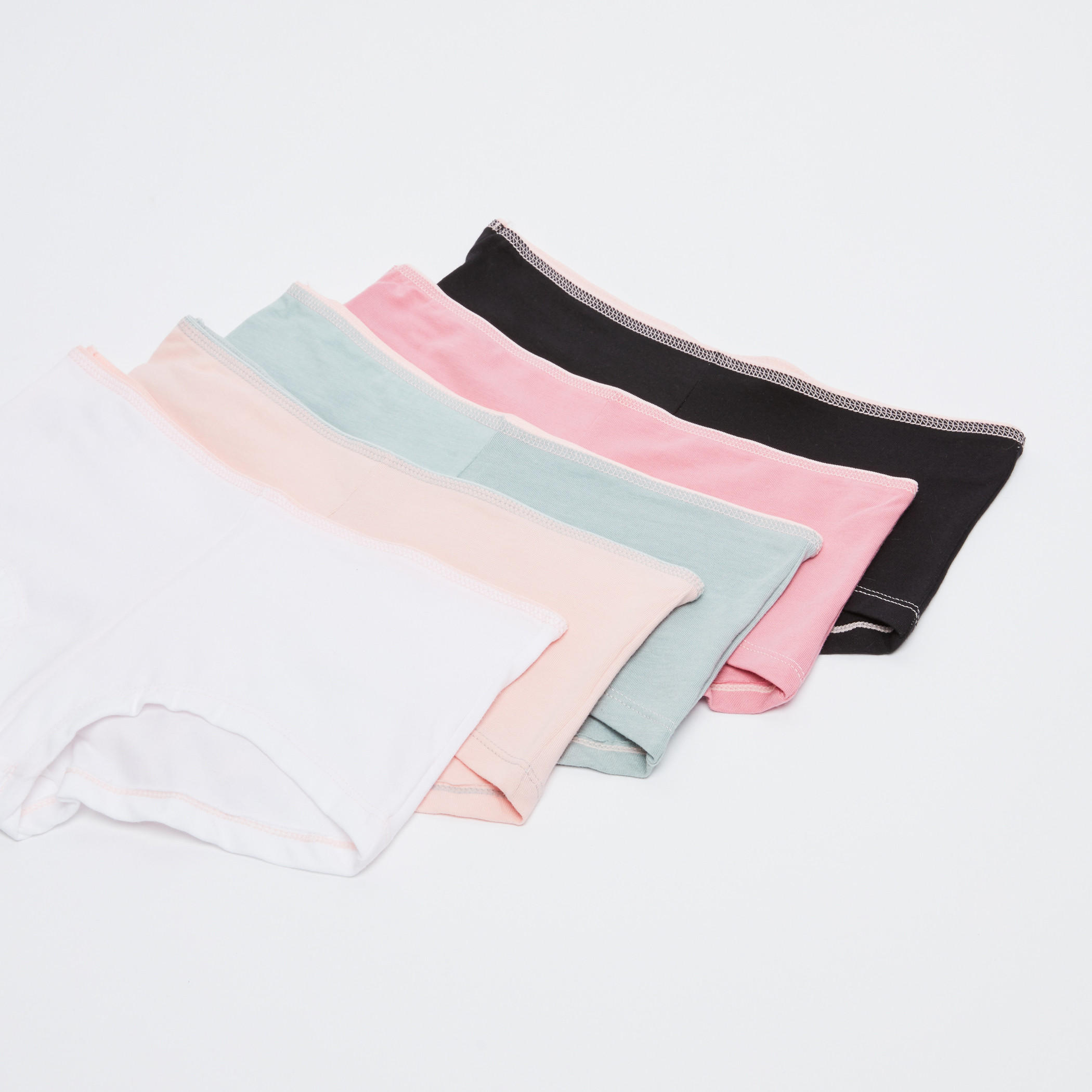 سراويل بوي شورت بخصر مطاطي ودرزات - طقم من 5 قطع-women-clothing-lingerie-panties-image-1