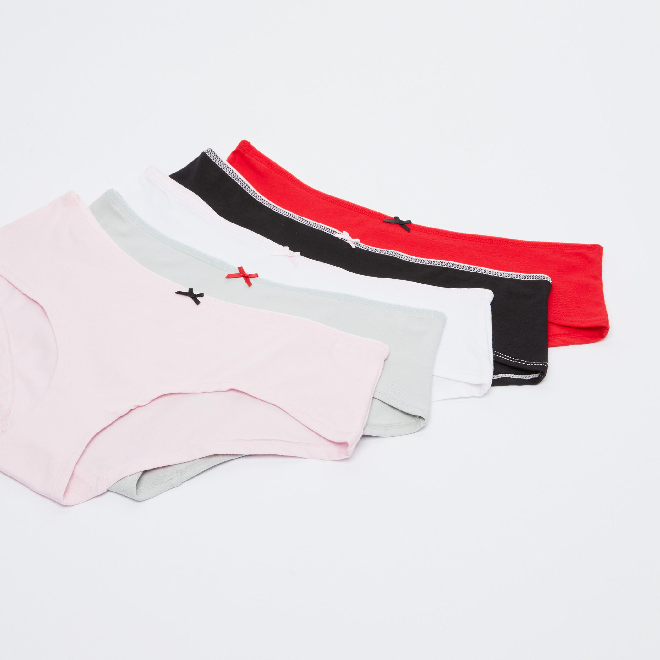 سراويل داخلية بخصر مطّاطي وفيونكة - طقم من 5 قطع-women-clothing-lingerie-panties-image-1