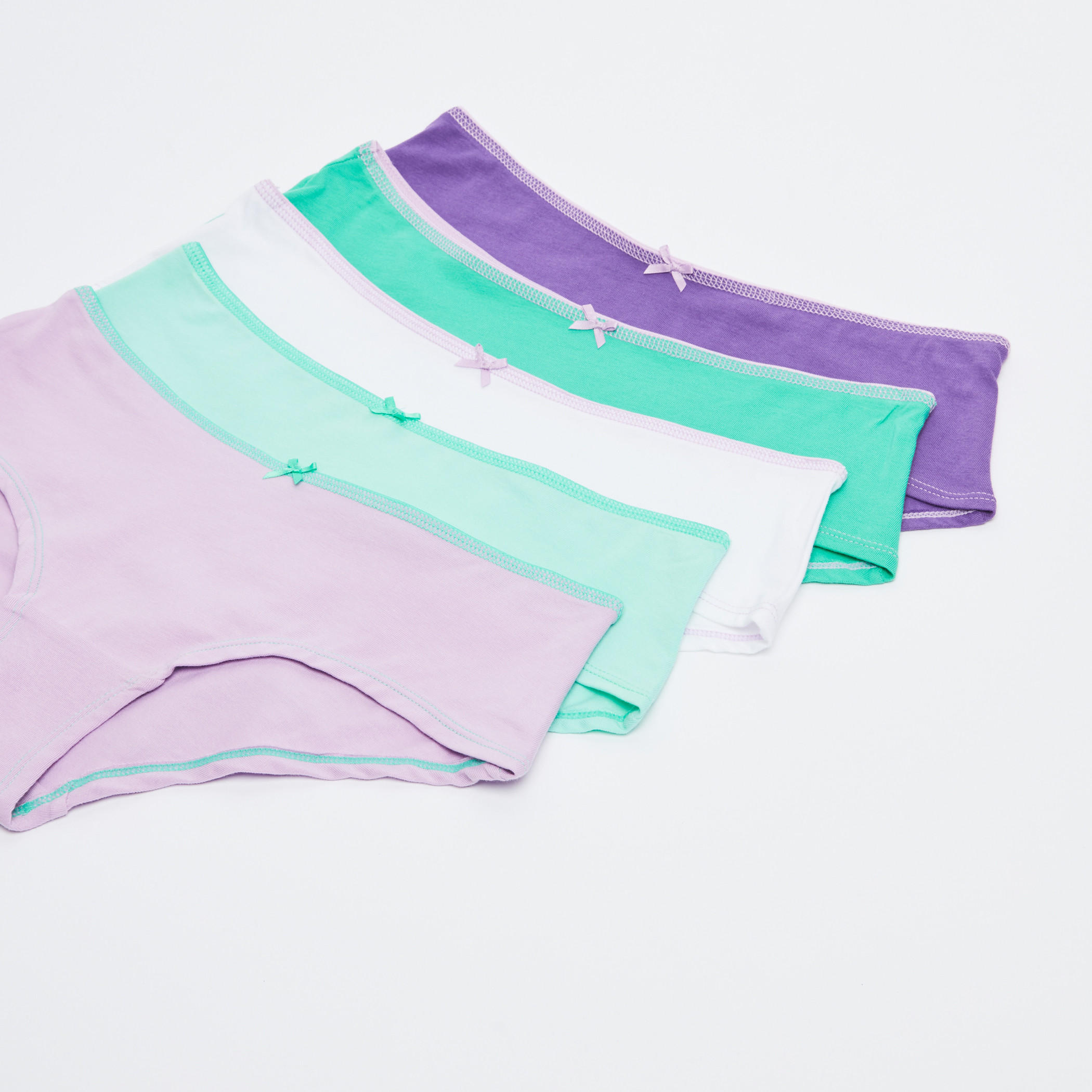 سراويل بيكيني بخصر مطّاطي وفيونكة - طقم من 5 قطع-women-clothing-lingerie-panties-image-1