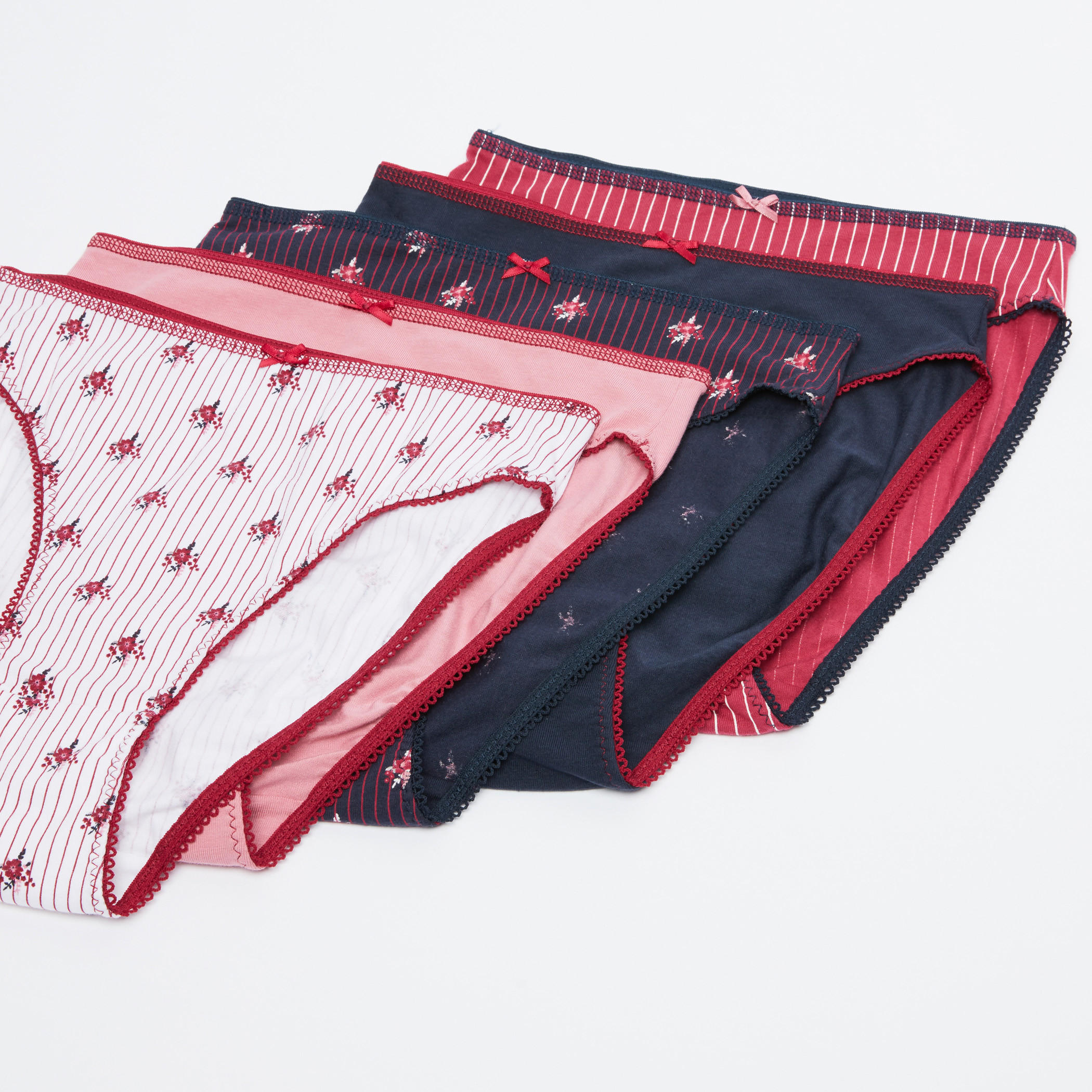 Bow Detail Briefs with Elasticised Waistband - Set of 5-women-clothing-lingerie-panties-image-1