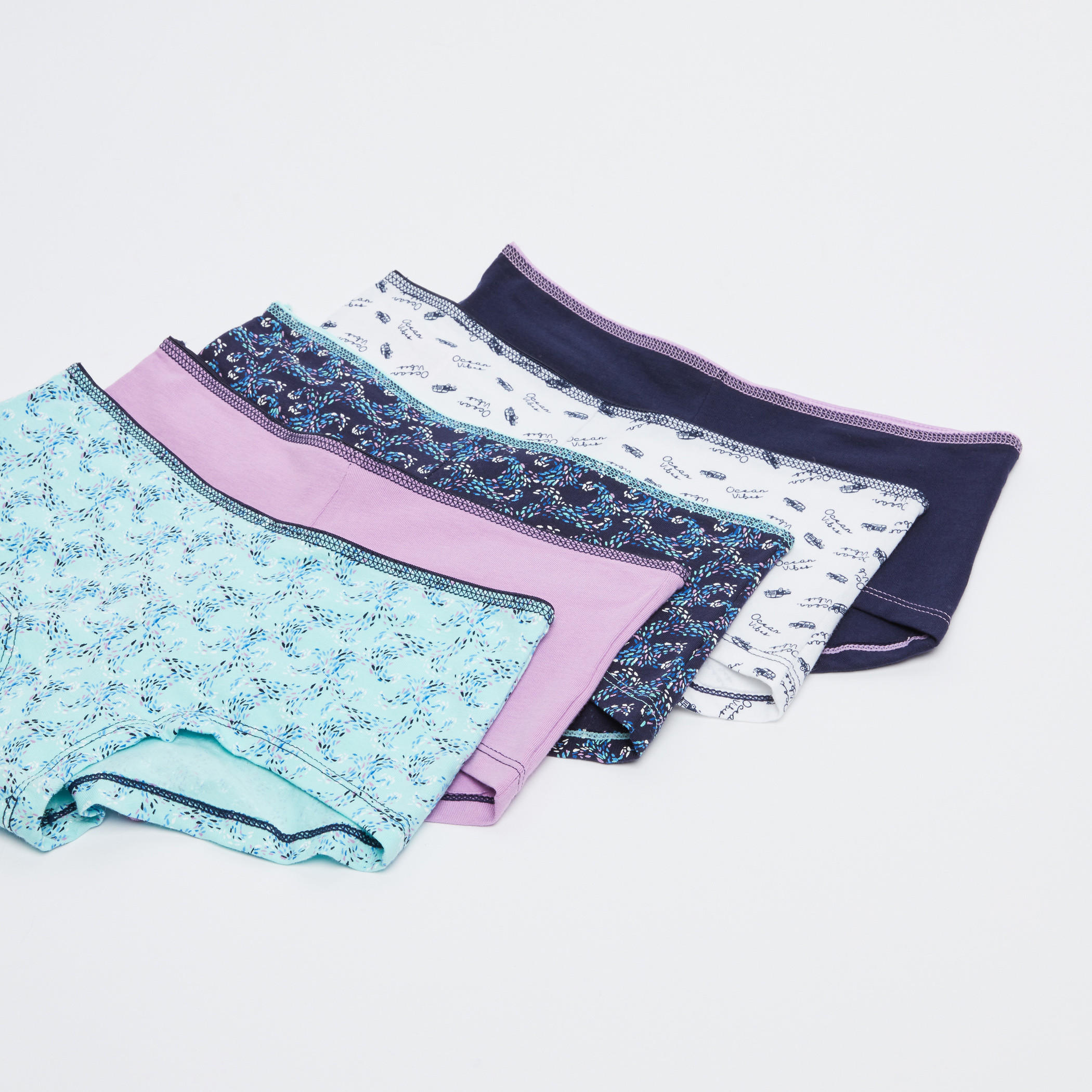 سراويل بوي شورت متنوعة بخصر مطّاطي - طقم من 5 قطع-women-clothing-lingerie-panties-image-1