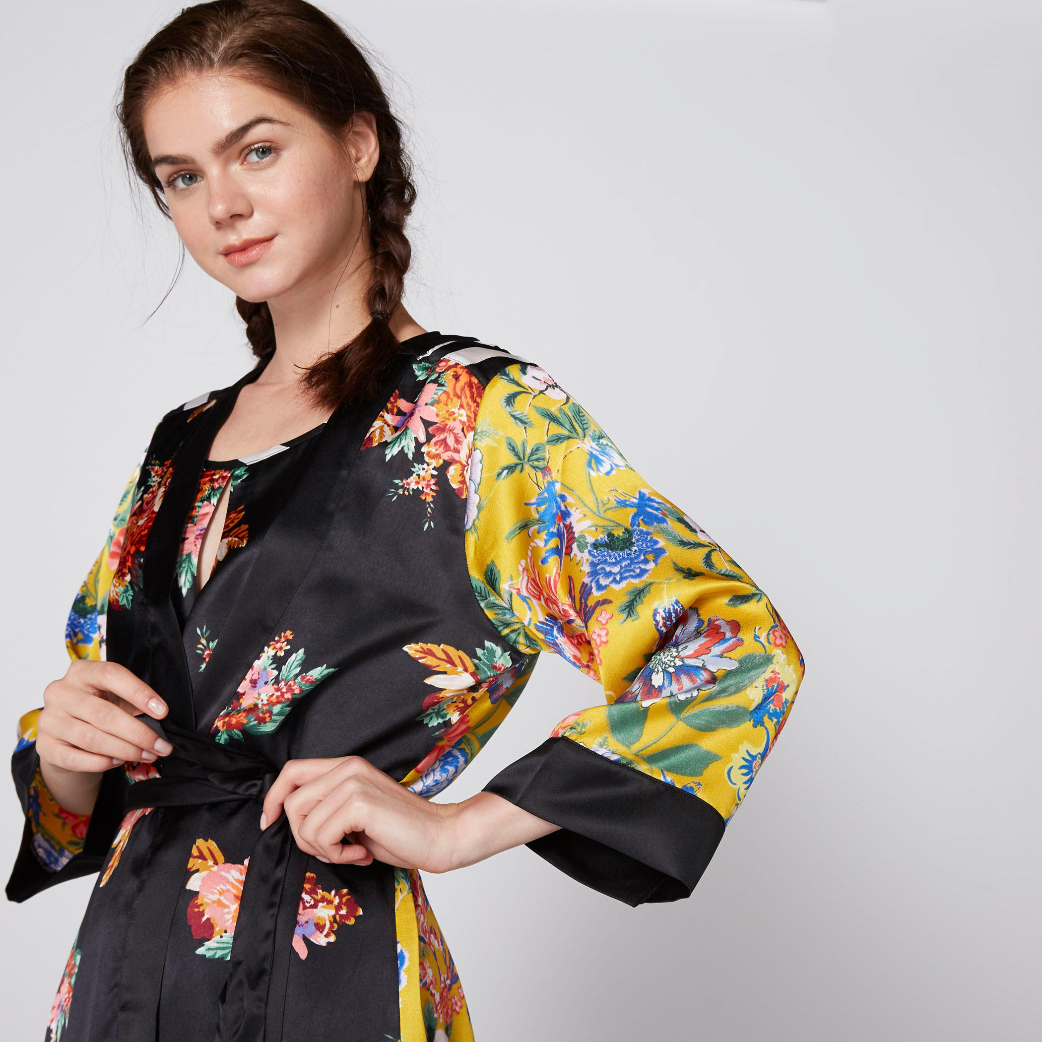 Printed Robe with Long Sleeves and Tie Up Detail-women-clothing-nightwear-robes-image-1
