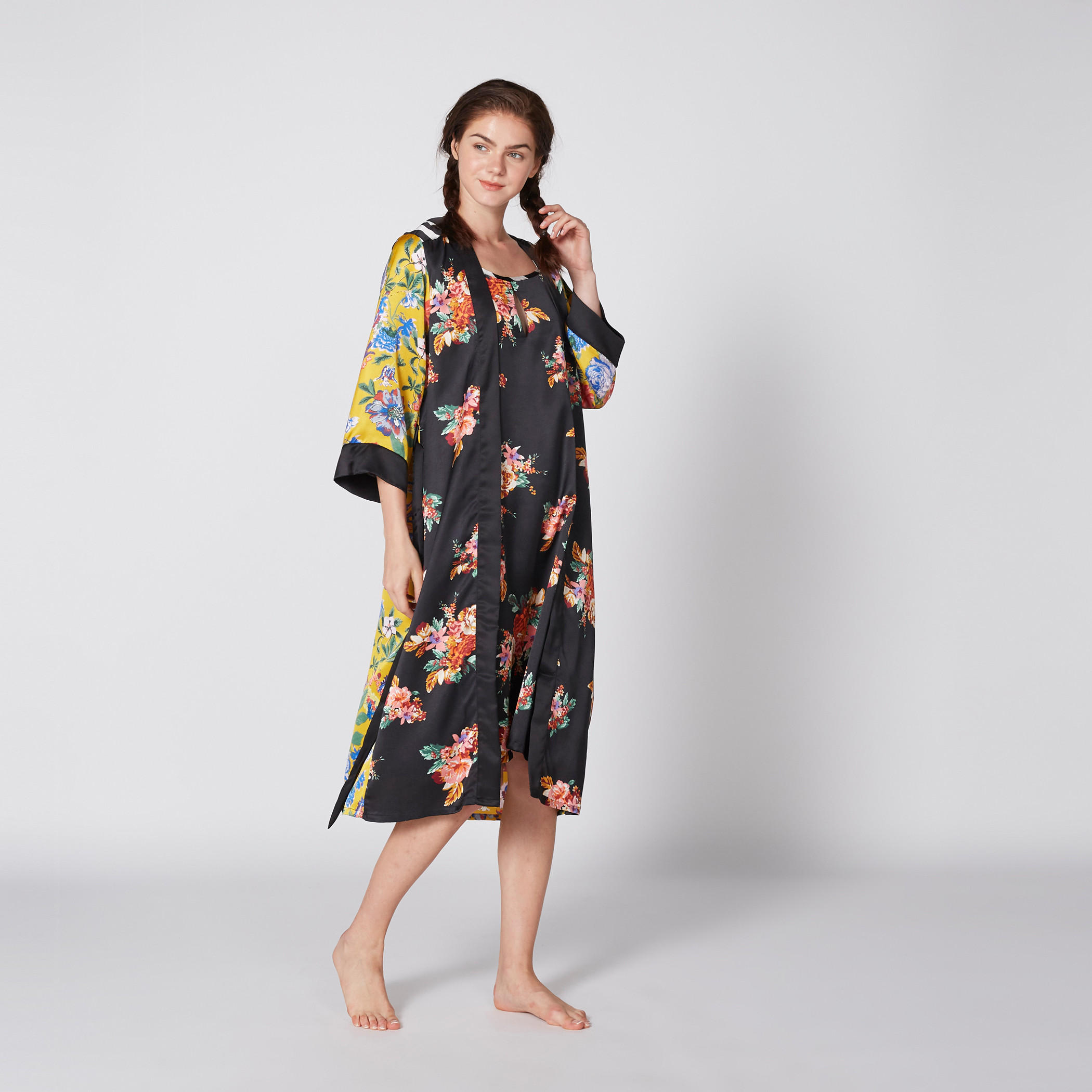 Printed Robe with Long Sleeves and Tie Up Detail-women-clothing-nightwear-robes-image-2