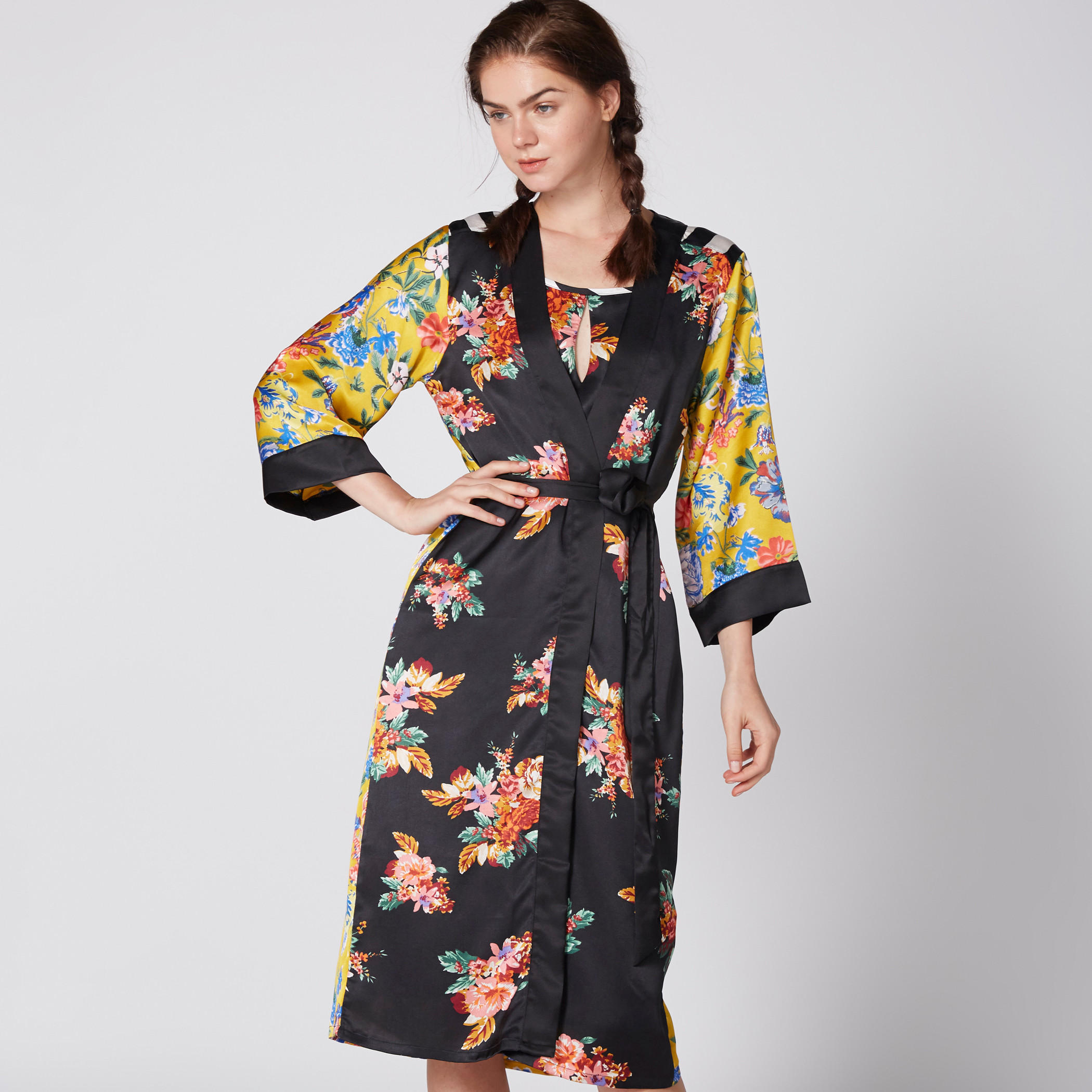 Printed Robe with Long Sleeves and Tie Up Detail-women-clothing-nightwear-robes-image-3