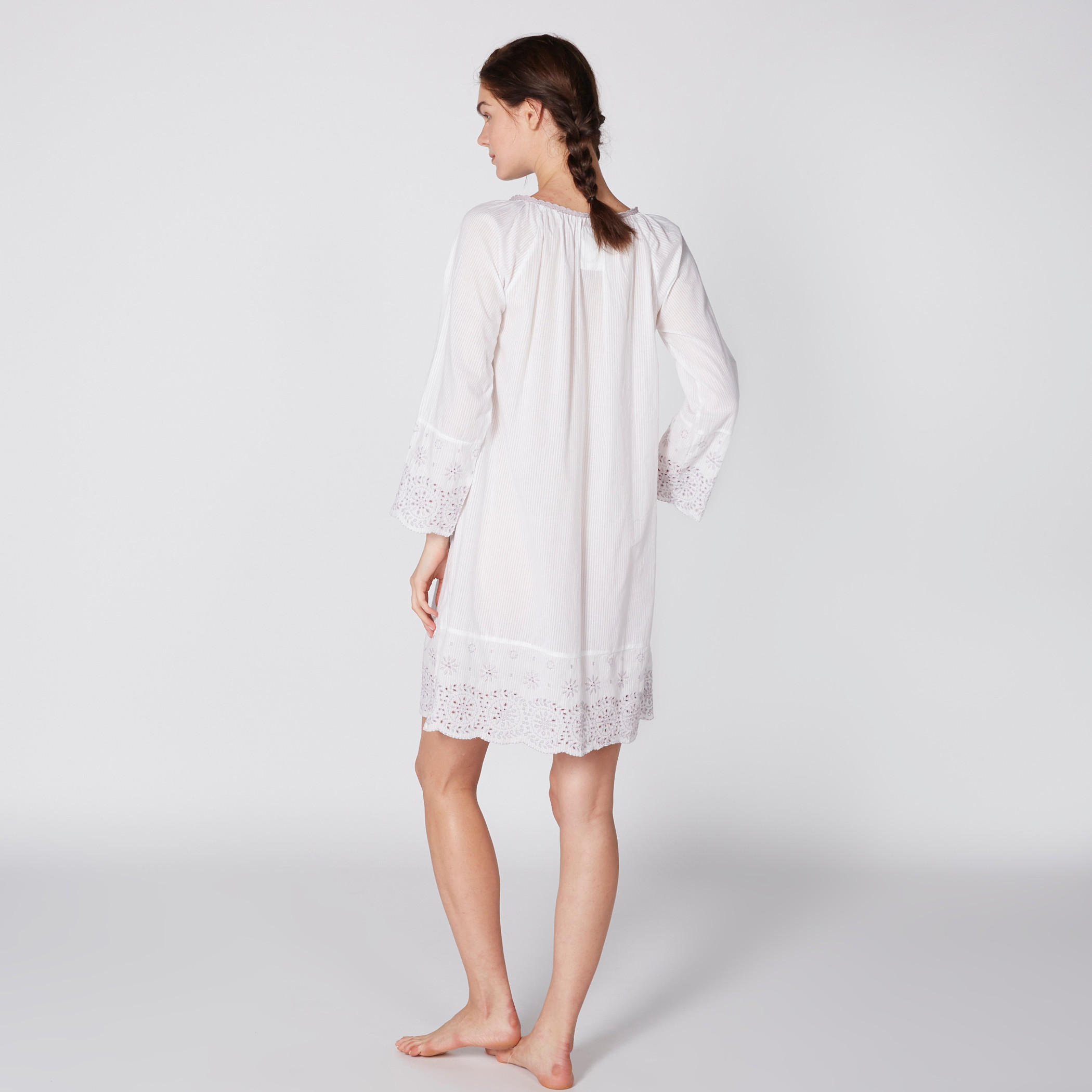 Striped Long Sleeves Round Neck Sleep Dress with Tassels-women-clothing-nightwear-nighties-image-3
