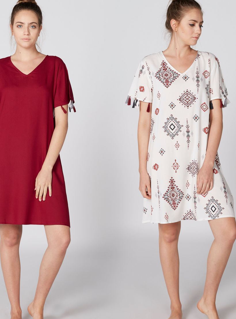 Assorted Sleep Dress with V-Neck and Tassels - Set of 2-women-clothing-nightwear-nighties-image-1