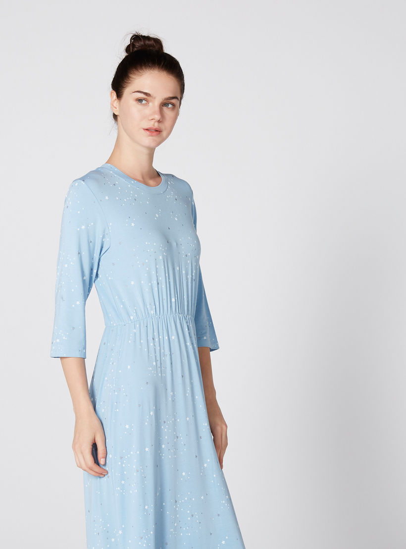 قميص نوم طويل بياقة مستديرة وأكمام 3/4 وطبعات-women-clothing-nightwear-nighties-image-2