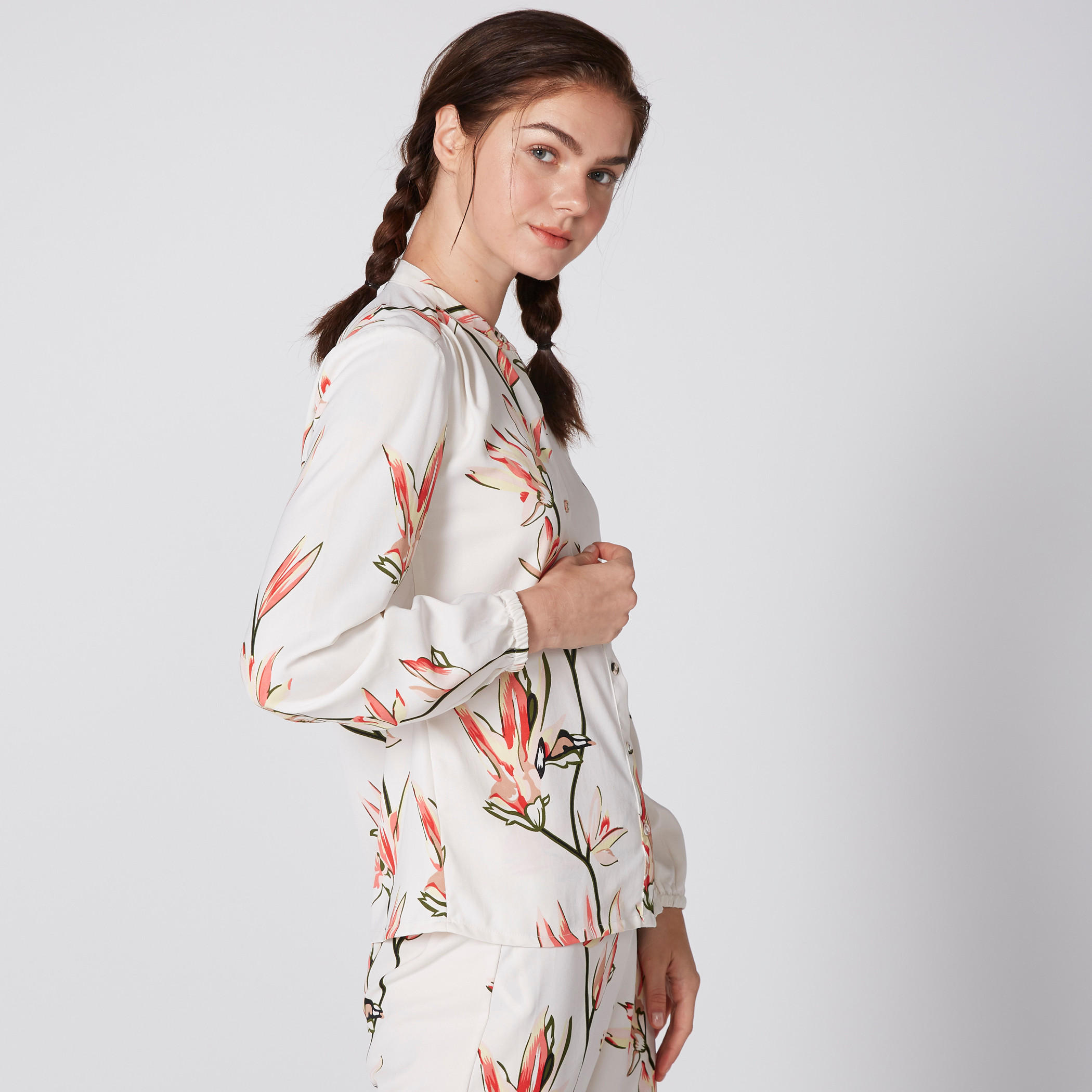 طقم بنطال بيجاما وقميص بطبعات أزهار-women-clothing-nightwear-pyjamas-longsets-image-3