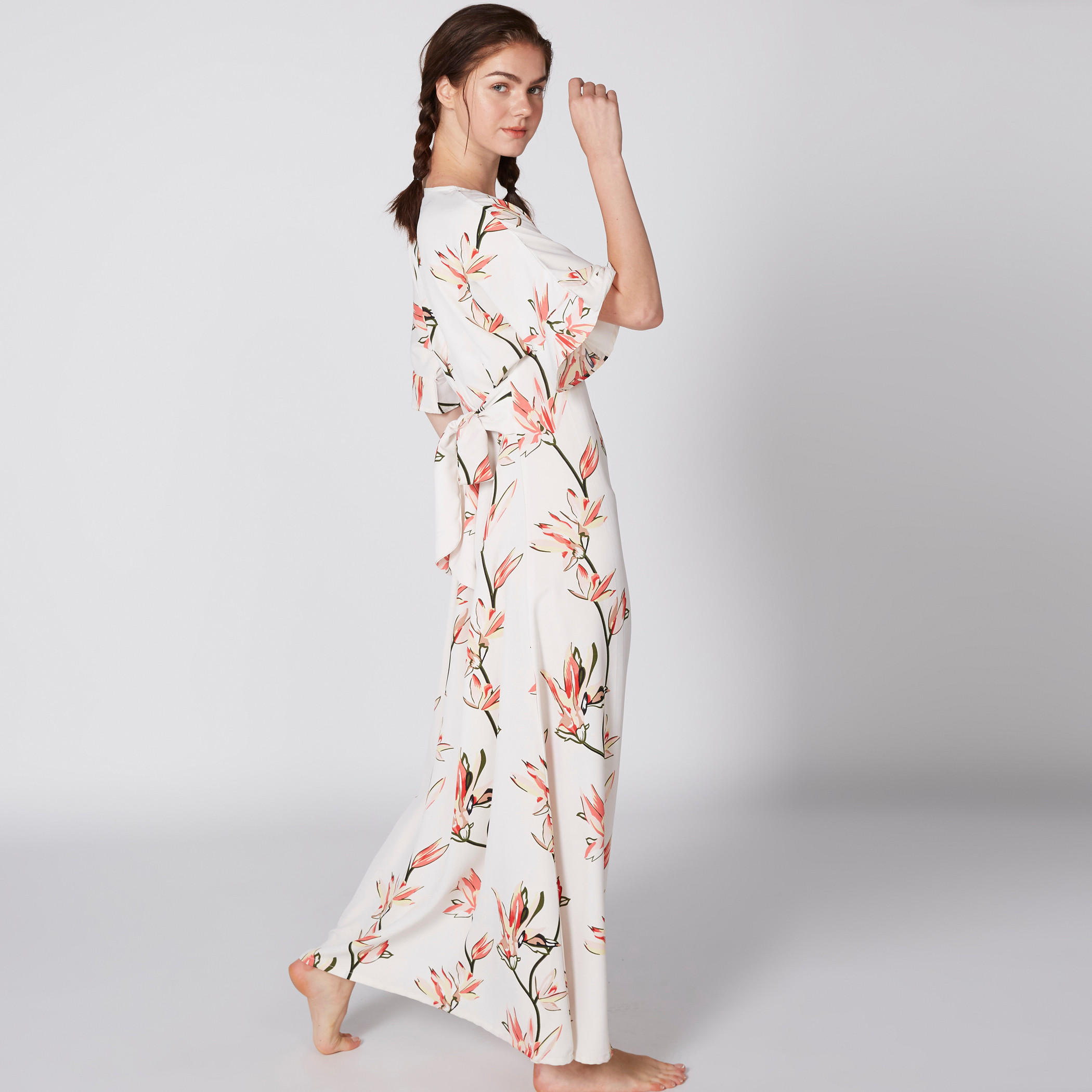 Floral Printed Maxi Sleep Dress with V-Neck and Tie Up Belt-women-clothing-nightwear-nighties-image-3
