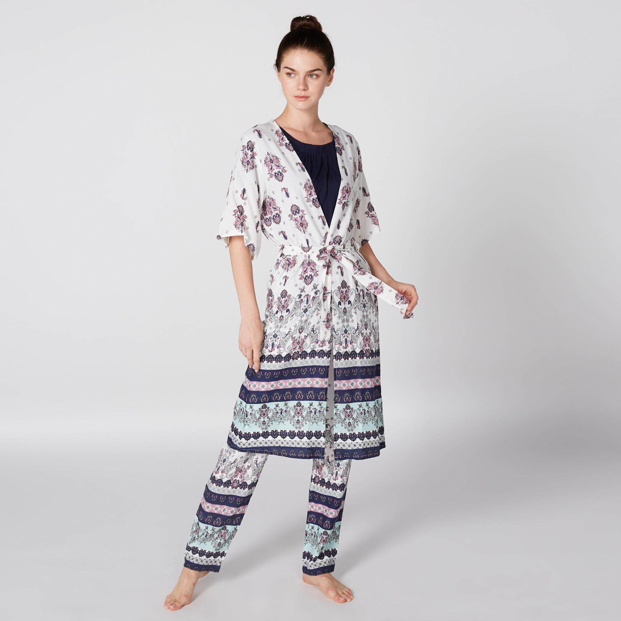 روب بأكمام 3/4 وأربطة وطبعات-women-clothing-nightwear-robes-image-1