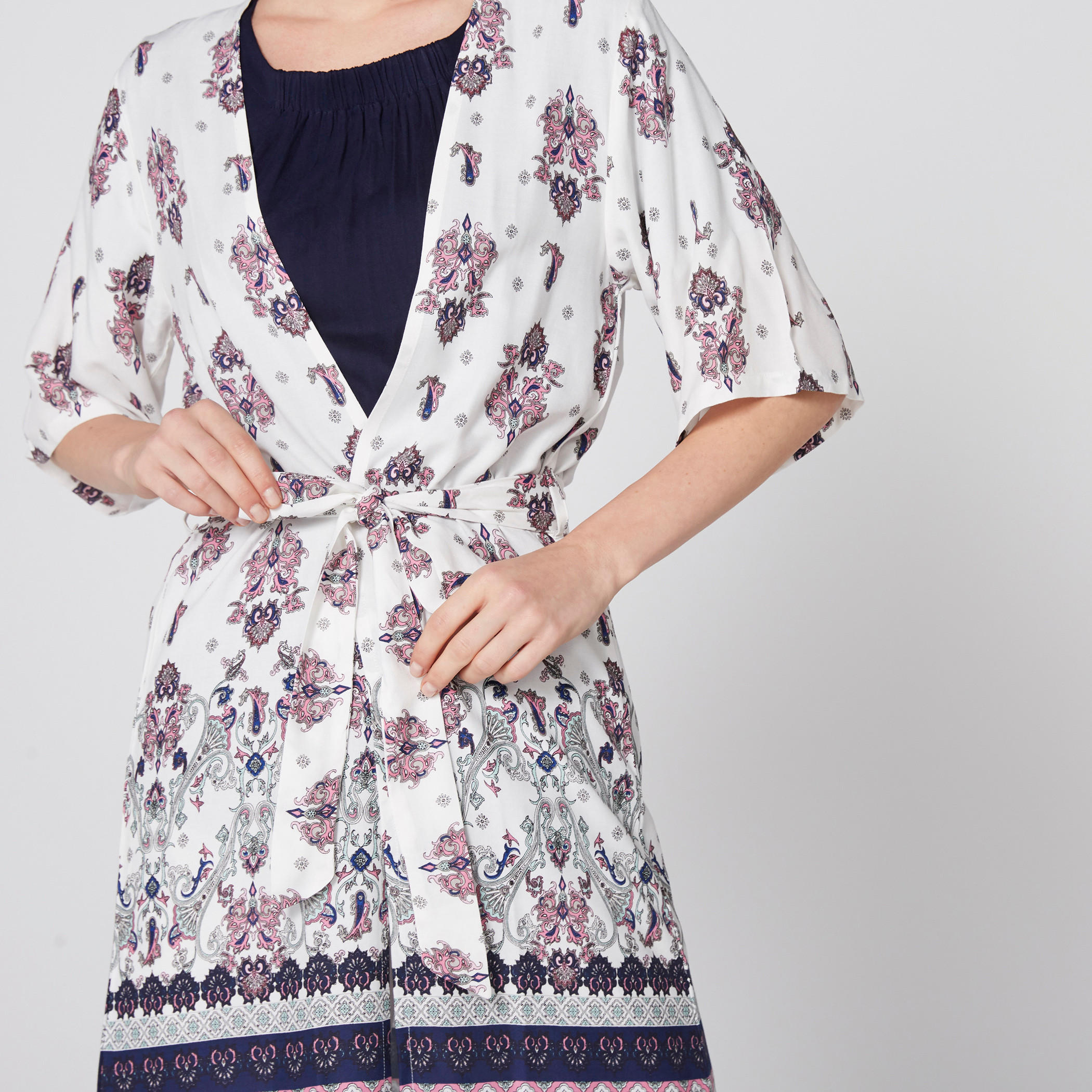 روب بأكمام 3/4 وأربطة وطبعات-women-clothing-nightwear-robes-image-2
