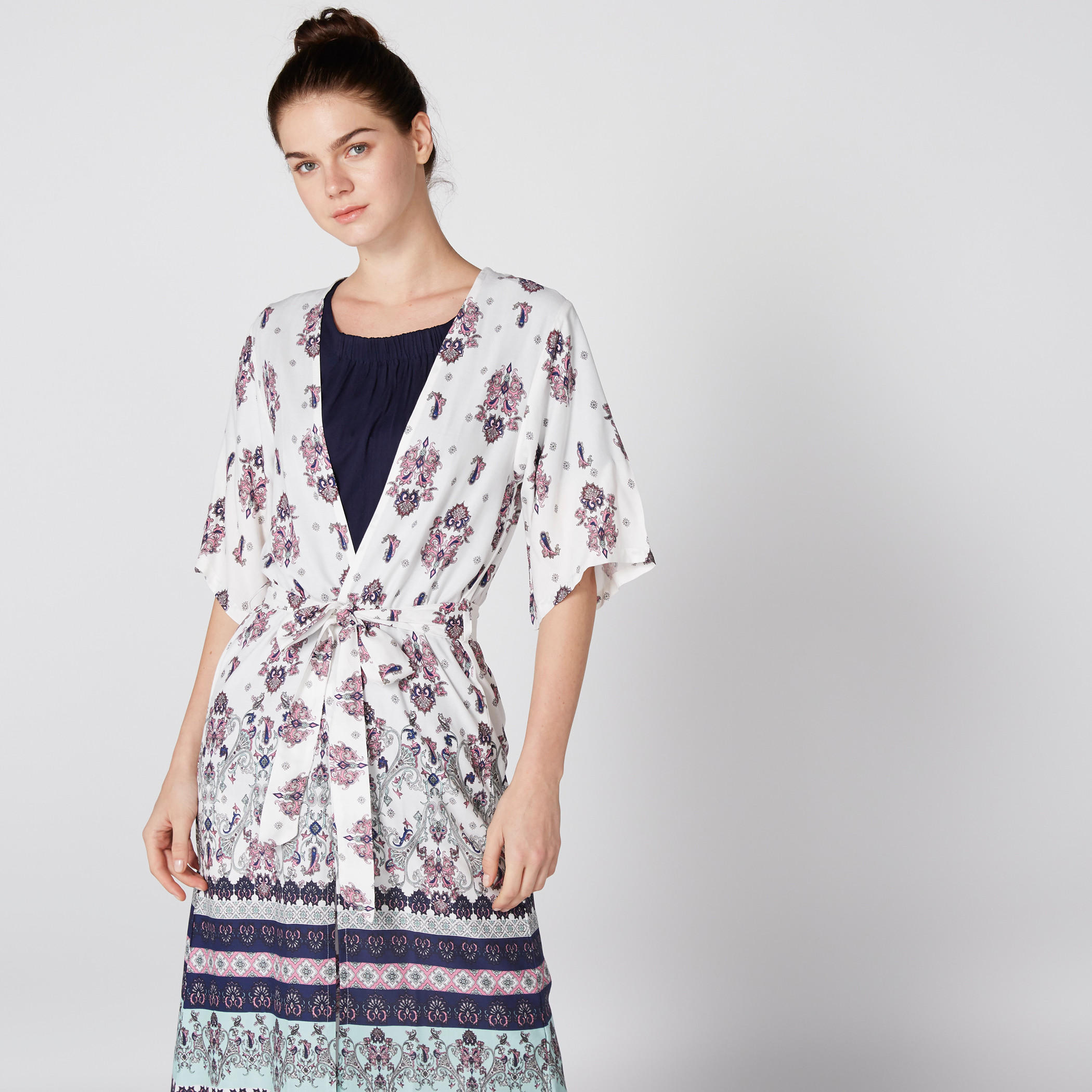 روب بأكمام 3/4 وأربطة وطبعات-women-clothing-nightwear-robes-image-4