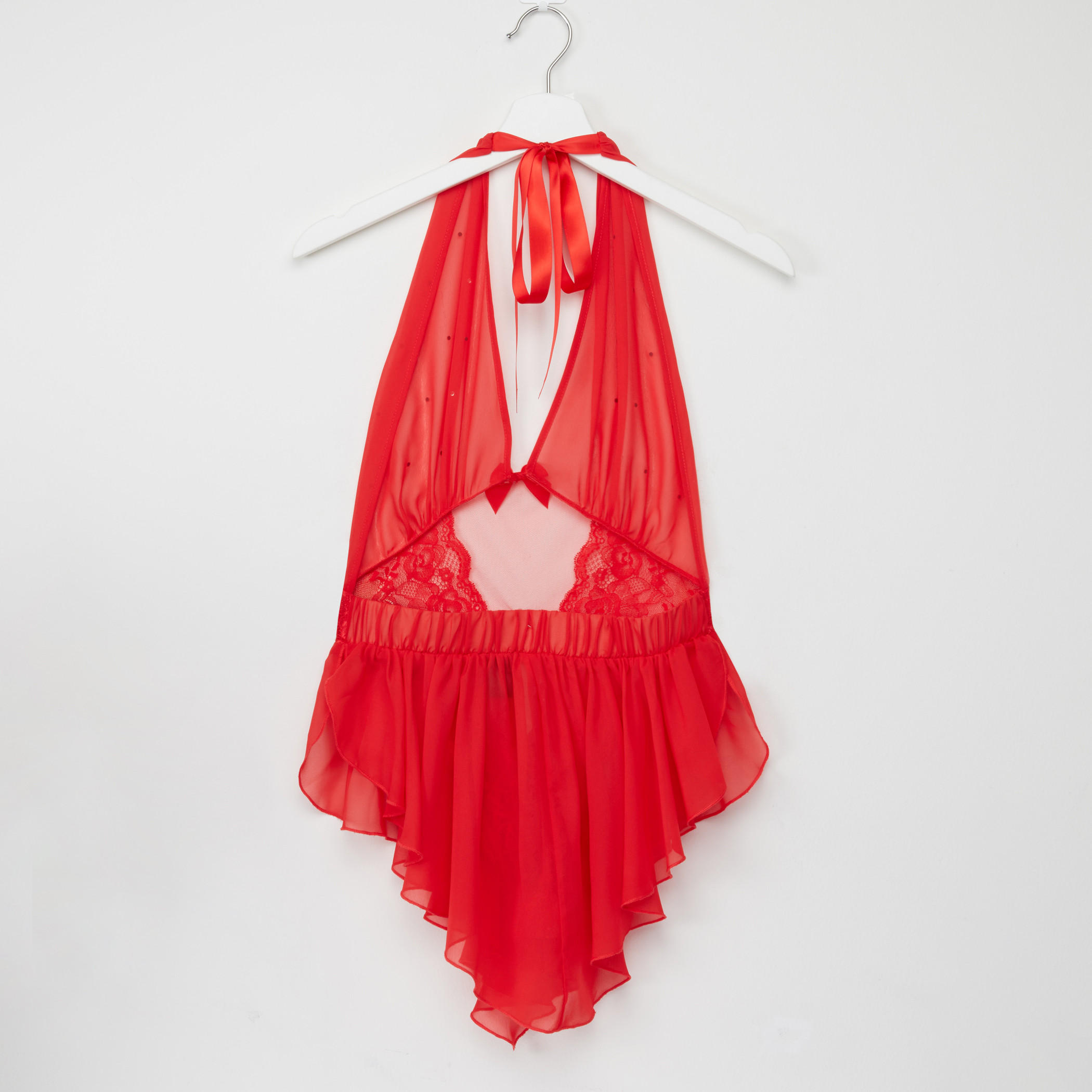 V-Neck Babydoll with Tie-Up and Mesh Detail-women-clothing-lingerie-babydollsandbodysuits-image-2