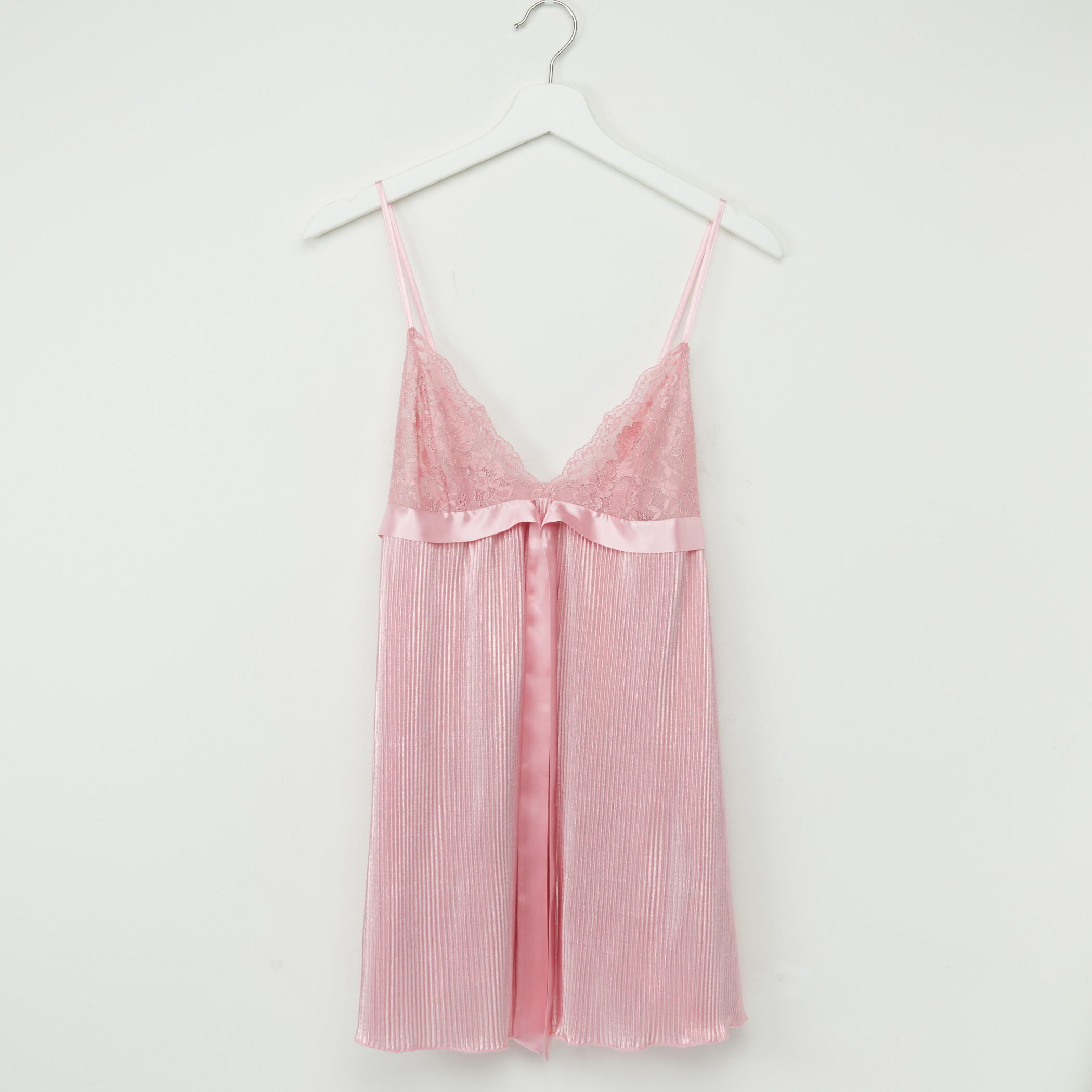 Lace Detail V-Neck Babydoll Dress with Spaghetti Straps-women-clothing-nightwear-nighties-image-1