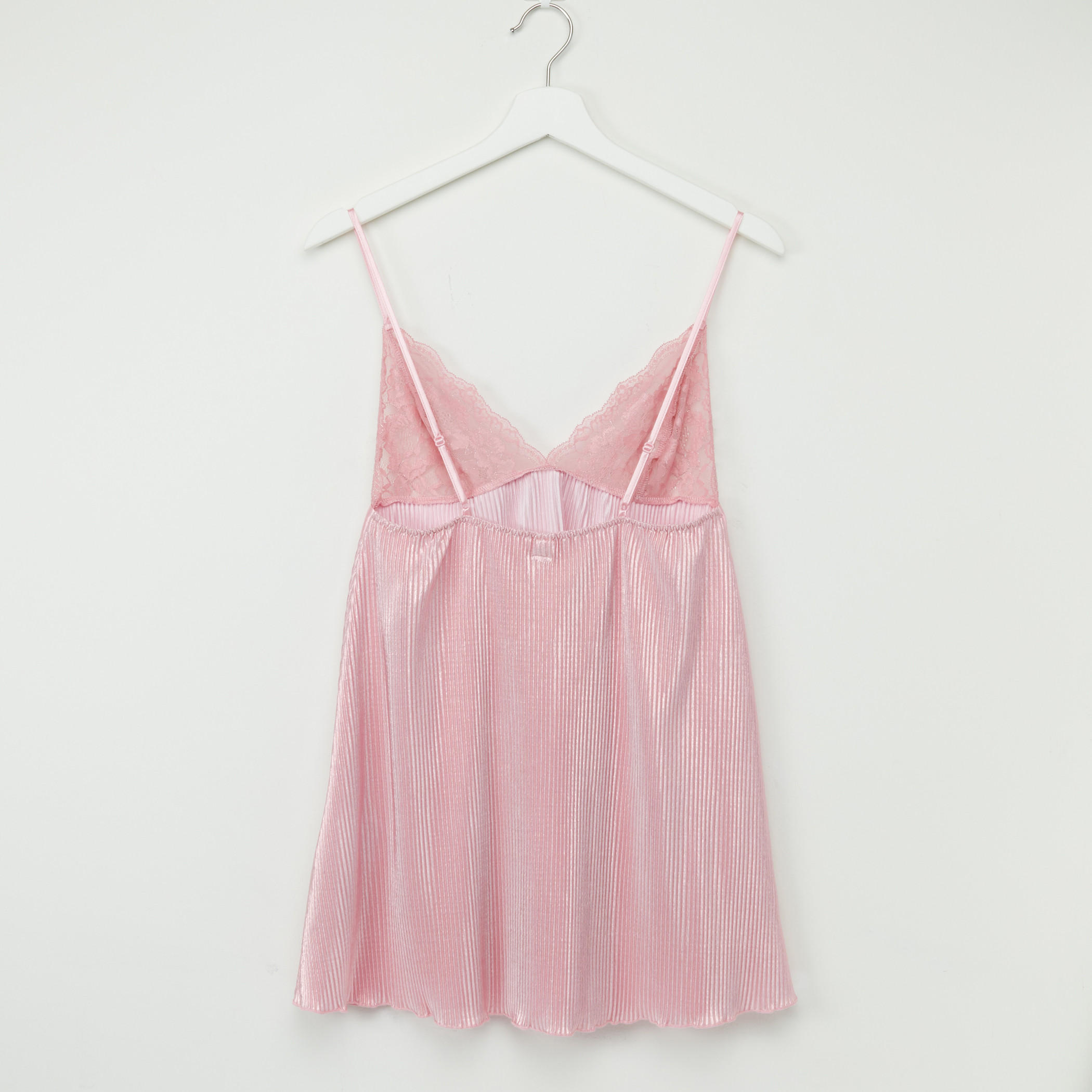 Lace Detail V-Neck Babydoll Dress with Spaghetti Straps-women-clothing-nightwear-nighties-image-2