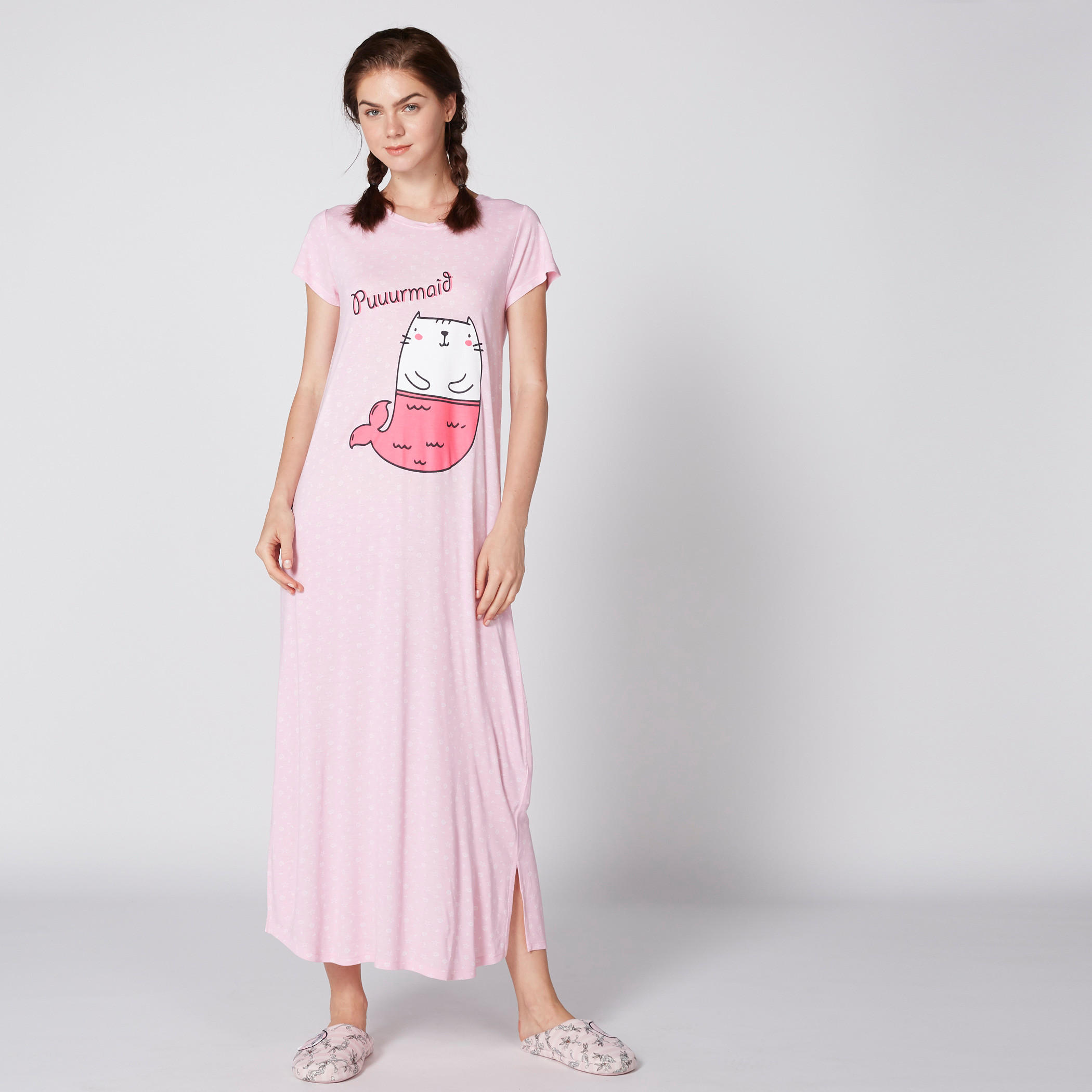 قميص نوم بياقة مستديرة وأكمام قصيرة وطبعات-women-clothing-nightwear-nighties-image-1