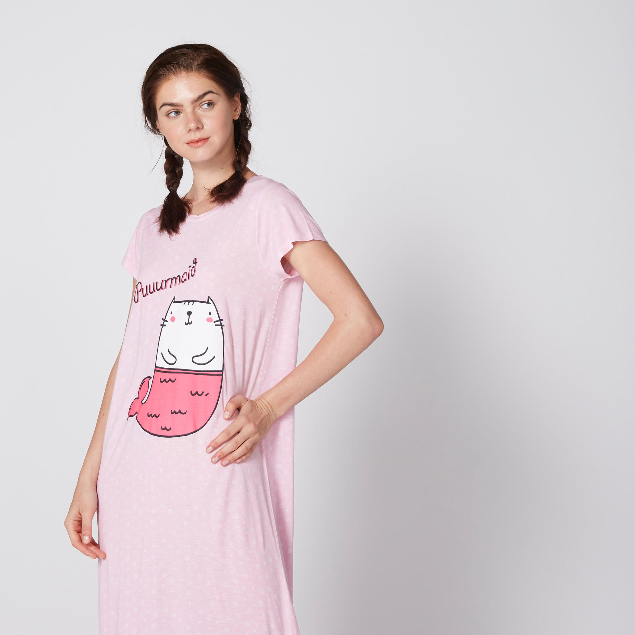قميص نوم بياقة مستديرة وأكمام قصيرة وطبعات-women-clothing-nightwear-nighties-image-3