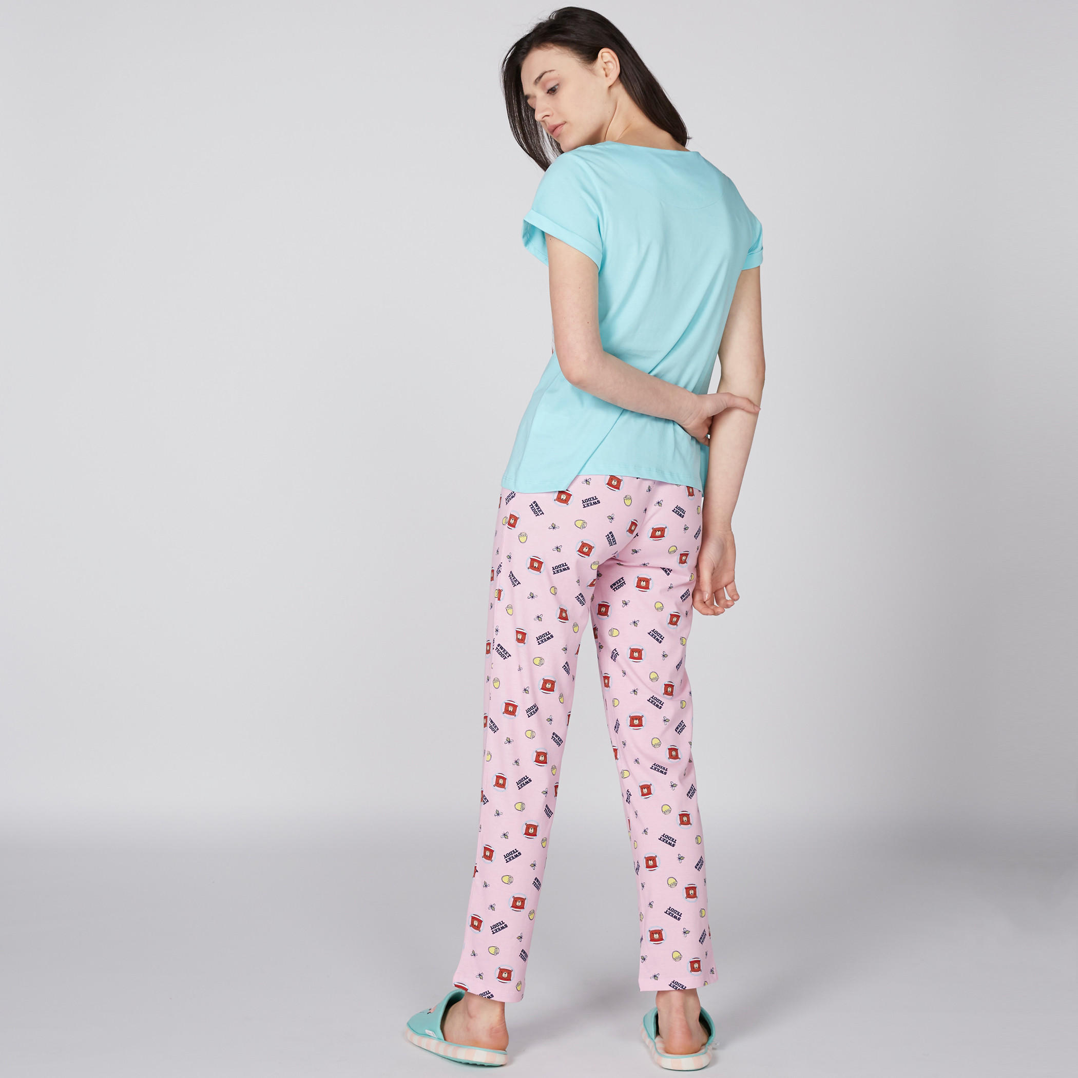 Printed Round Neck T-Shirt and Pyjama Set-women-clothing-nightwear-pyjamas-longsets-image-3