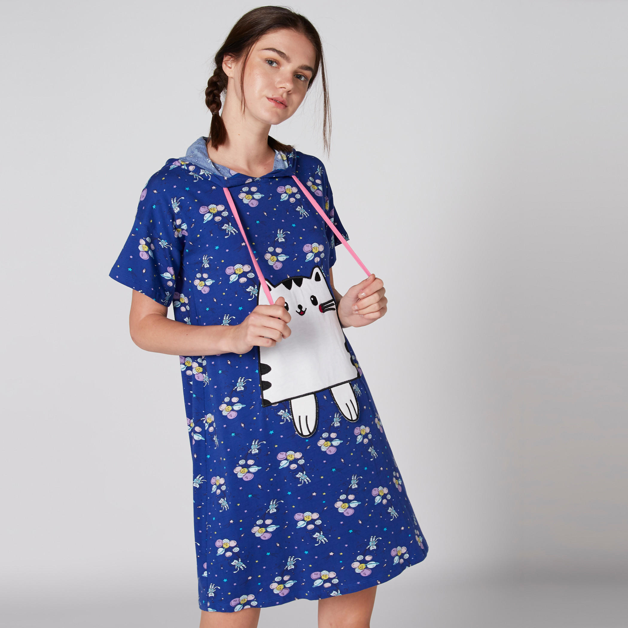 قميص نوم بأكمام قصيرة وطبعات مع قبعة-women-clothing-nightwear-pyjamas-tops-image-3