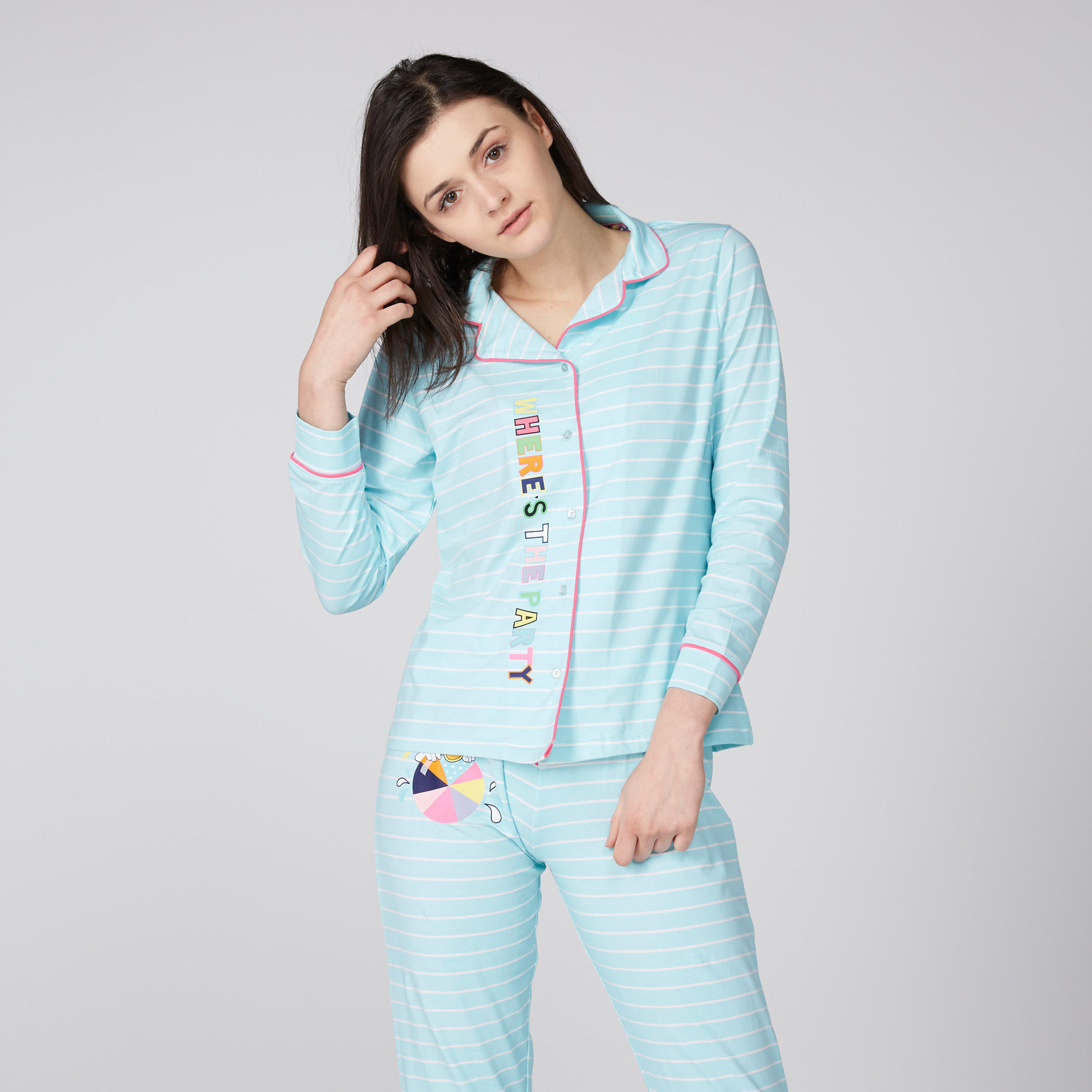 طقم بنطال بيجاما وقميص بطبعات-women-clothing-nightwear-pyjamas-longsets-image-2