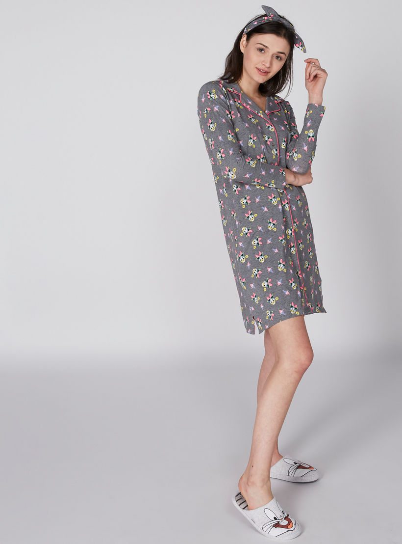 قميص نوم بأكمام طويلة وطبعات دايزي داك-women-clothing-nightwear-pyjamas-tops-image-1