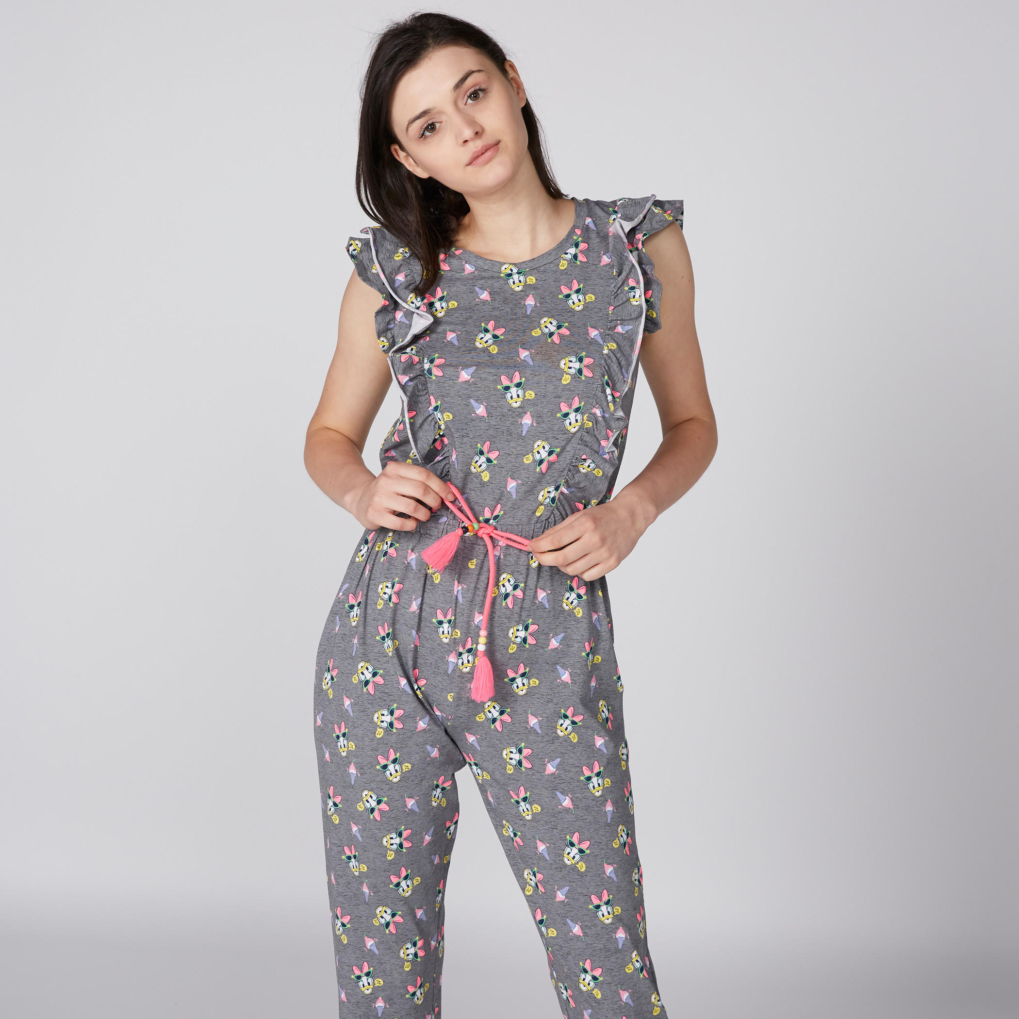 أفرول بياقة مستديرة وتفاصيل كشكش وطبعات دايزي داك-women-clothing-nightwear-nighties-image-1